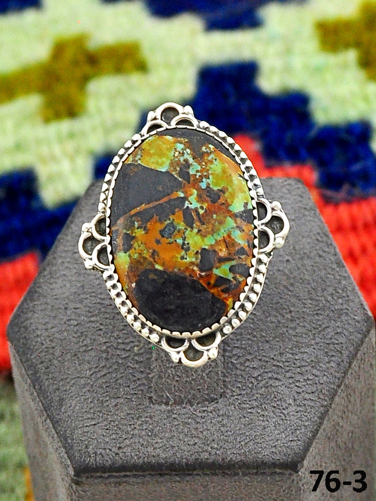 Southwest Handmade Black Jack Turquoise & Sterling Silver Adjustable Ring