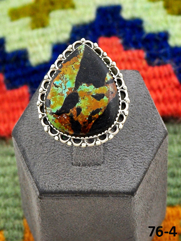 Southwest Handmade Black Jack Turquoise & Sterling Silver Adjustable Ring