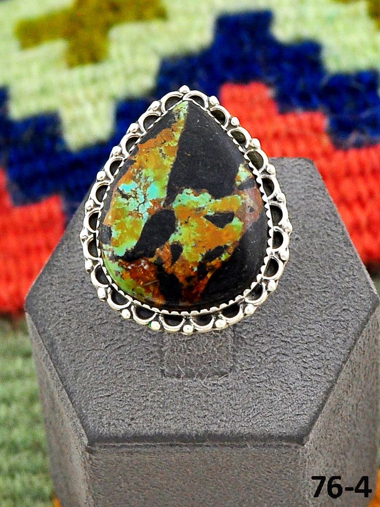 Southwest Handmade Black Jack Turquoise & Sterling Silver Adjustable Ring