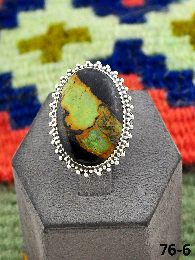 Southwest Handmade Black Jack Turquoise & Sterling Silver Adjustable Ring