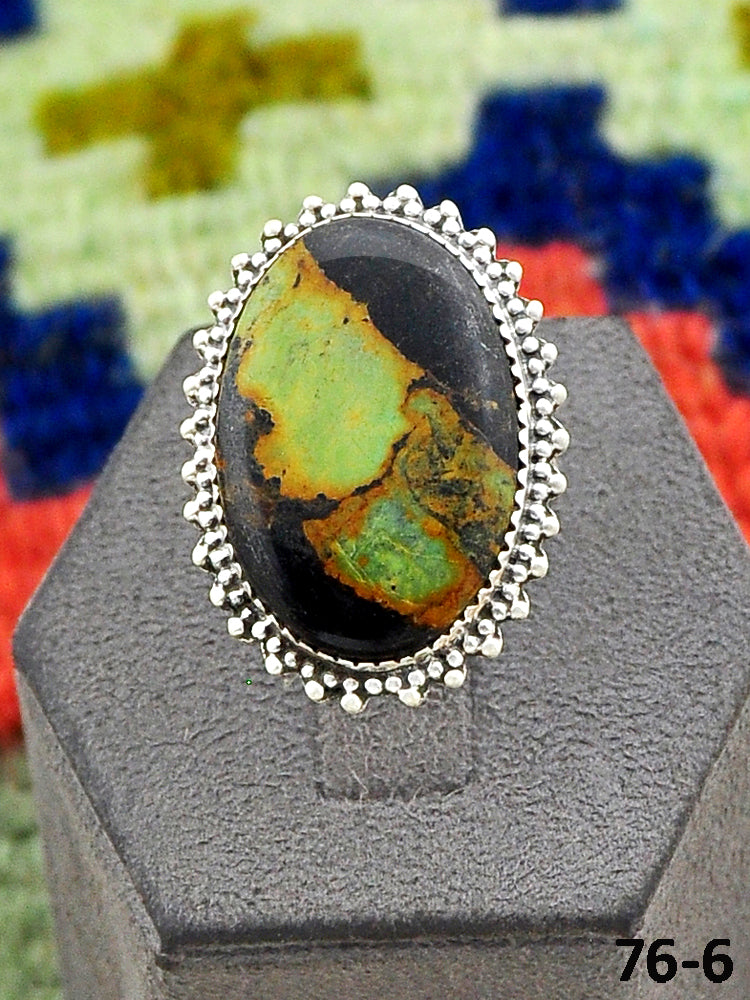 Southwest Handmade Black Jack Turquoise & Sterling Silver Adjustable Ring