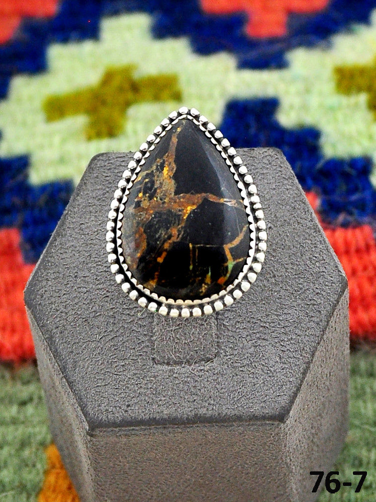Southwest Handmade Black Jack Turquoise & Sterling Silver Adjustable Ring