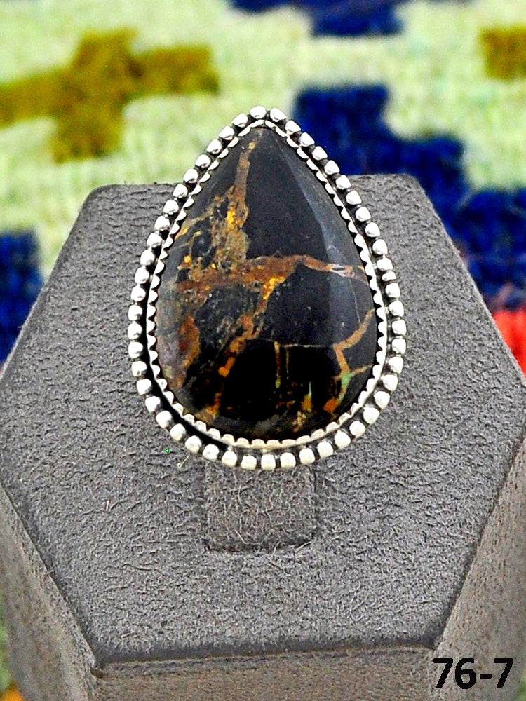 Southwest Handmade Black Jack Turquoise & Sterling Silver Adjustable Ring