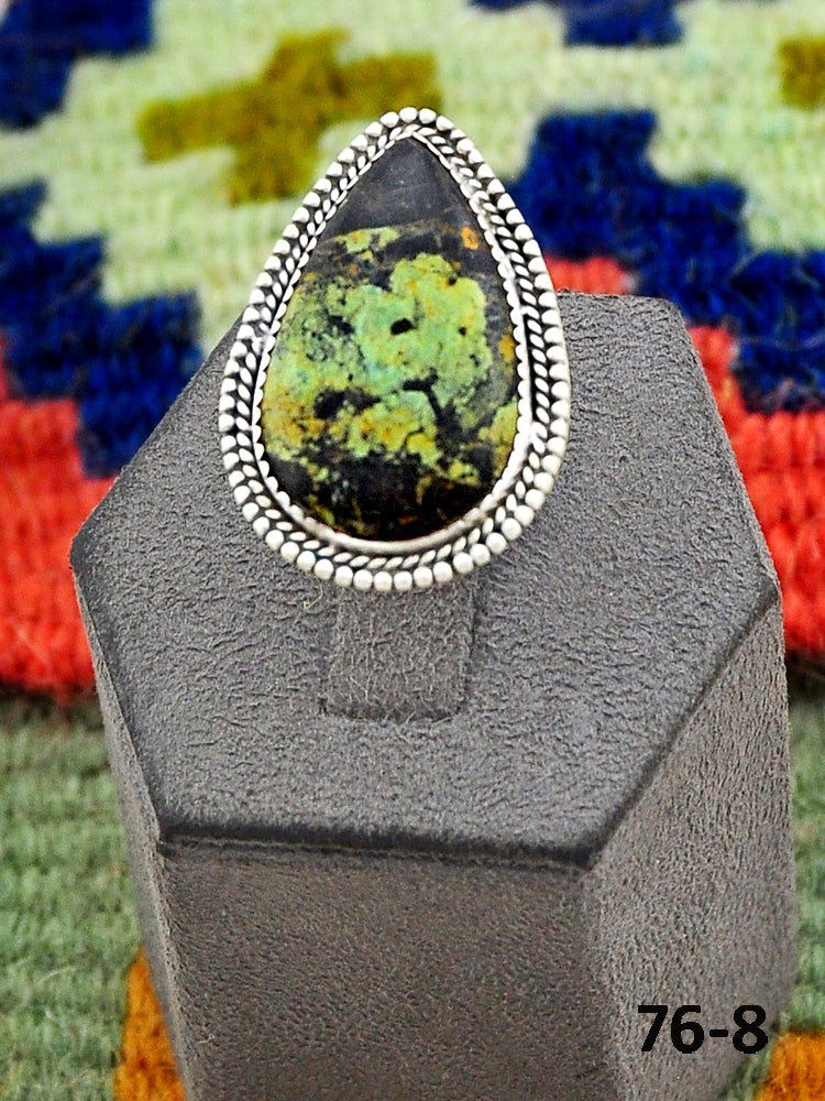 Southwest Handmade Black Jack Turquoise & Sterling Silver Adjustable Ring