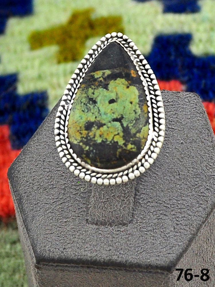 Southwest Handmade Black Jack Turquoise & Sterling Silver Adjustable Ring
