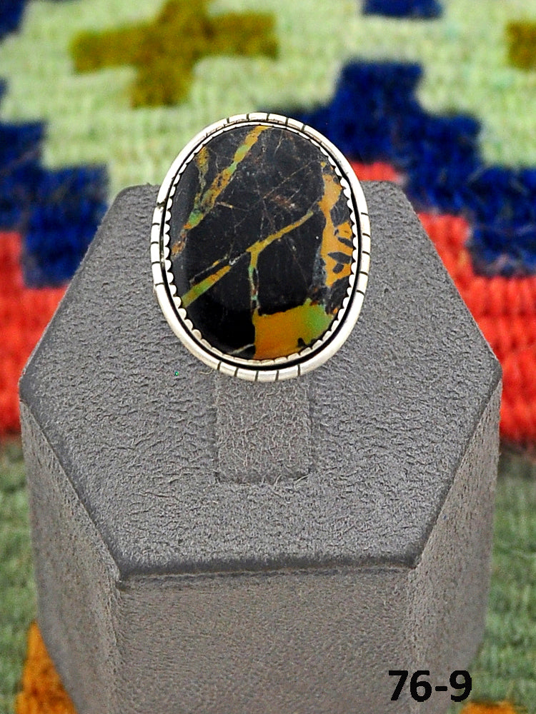 Southwest Handmade Black Jack Turquoise & Sterling Silver Adjustable Ring