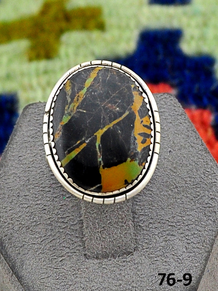 Southwest Handmade Black Jack Turquoise & Sterling Silver Adjustable Ring
