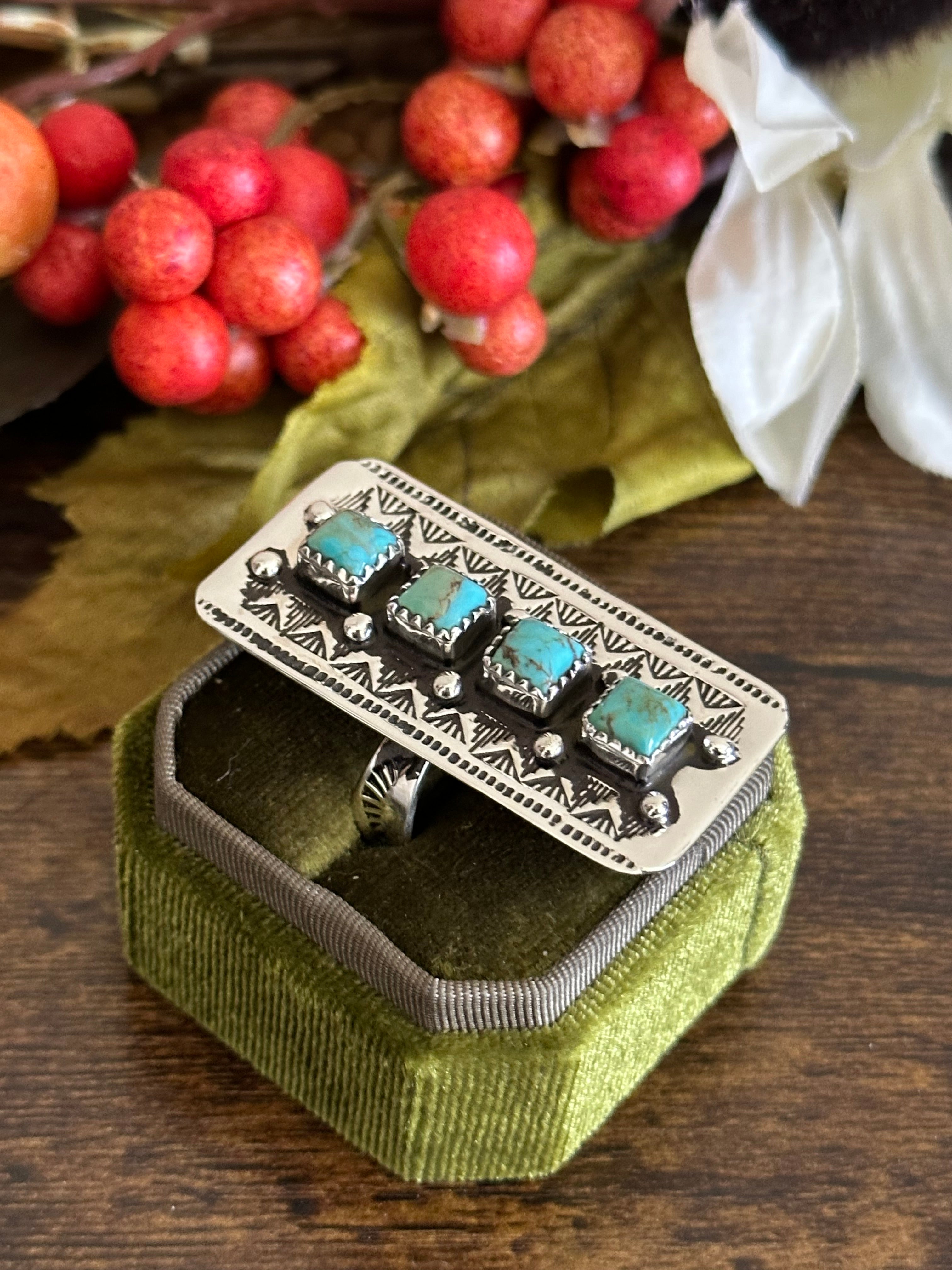 Southwest Handmade Kingman Turquoise & Sterling Silver Adjustable Ring