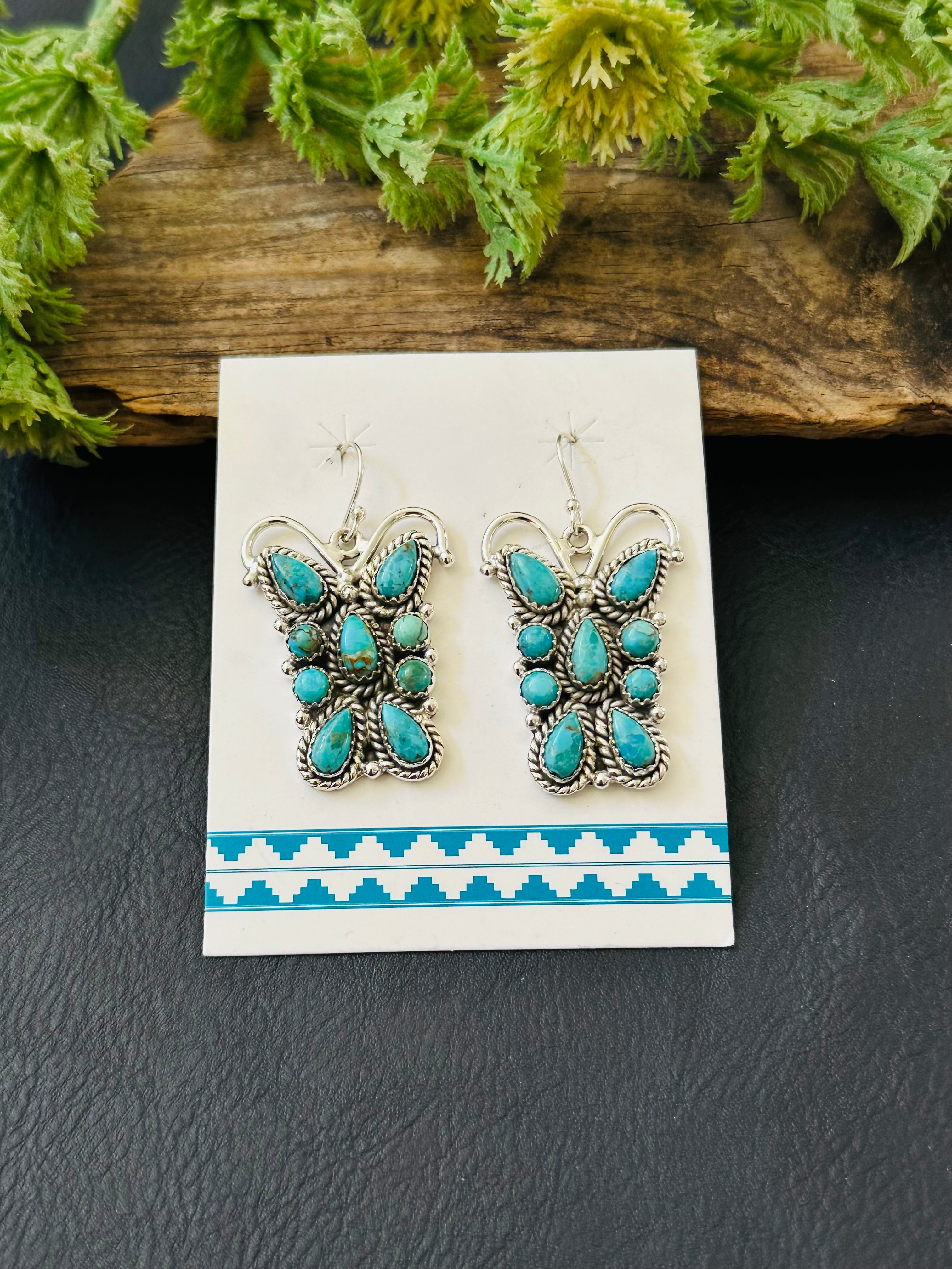 TTD “K’aalógii” Kingman Turquoise & Sterling Silver Dangle Earrings