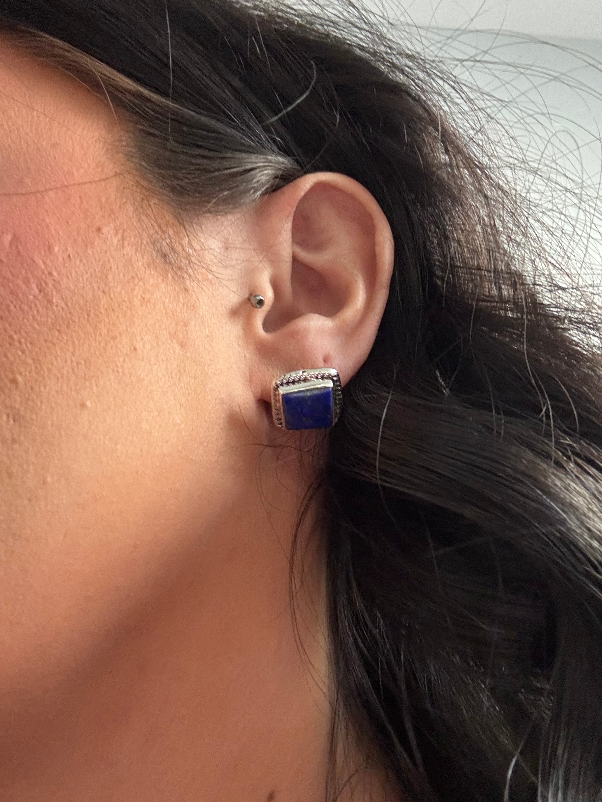 Southwest Handmade Lapis & Sterling Silver Post Earrings