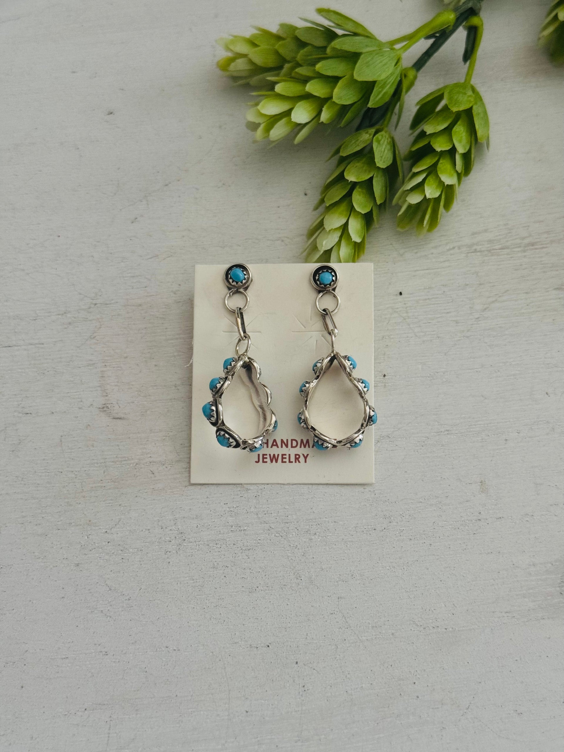 Zuni Made Kingman Turquoise & Sterling Silver Post Dangle Earrings