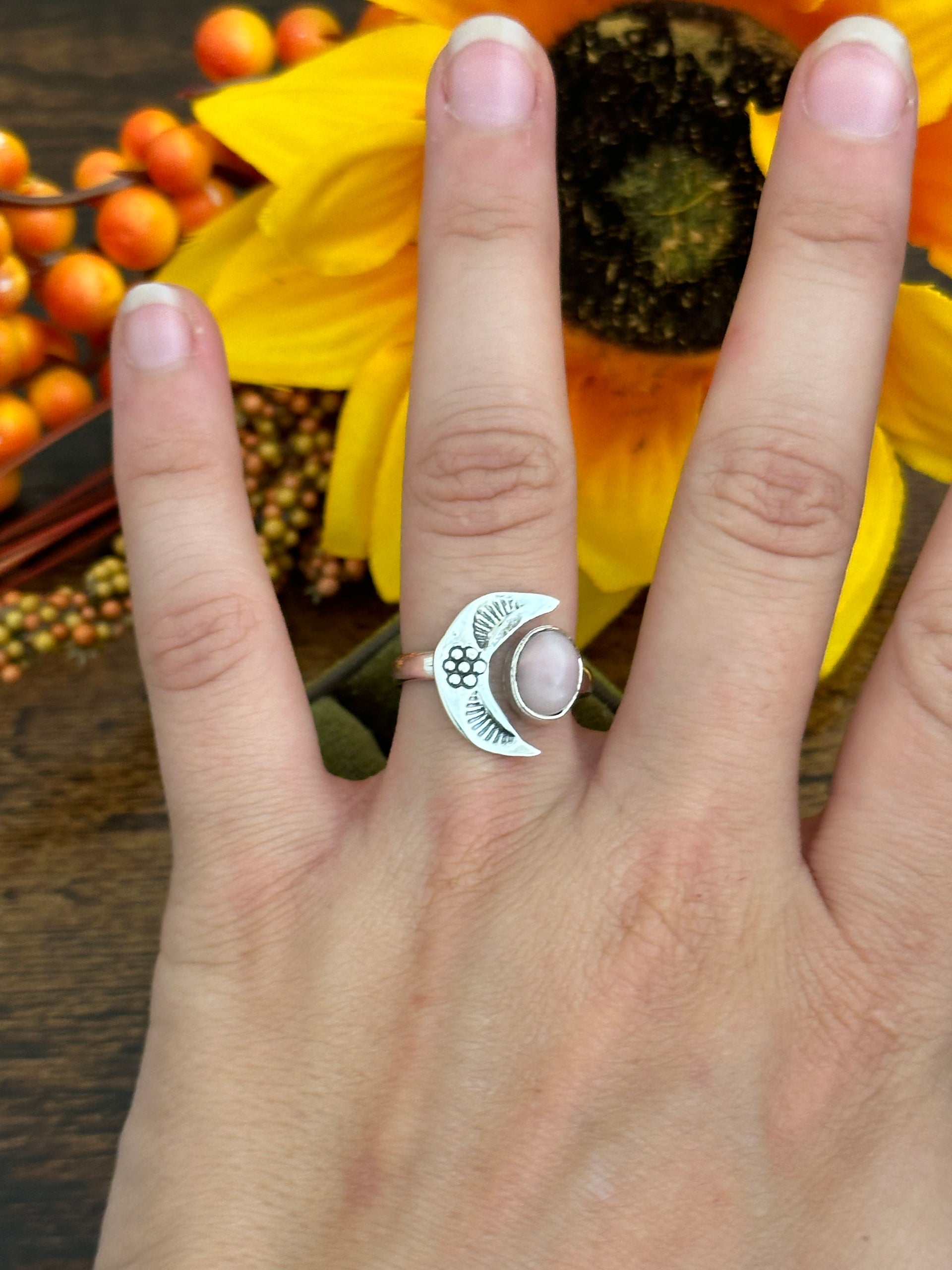 Southwest Made Peruvian Pink Opal & Sterling Silver Adjustable Ring