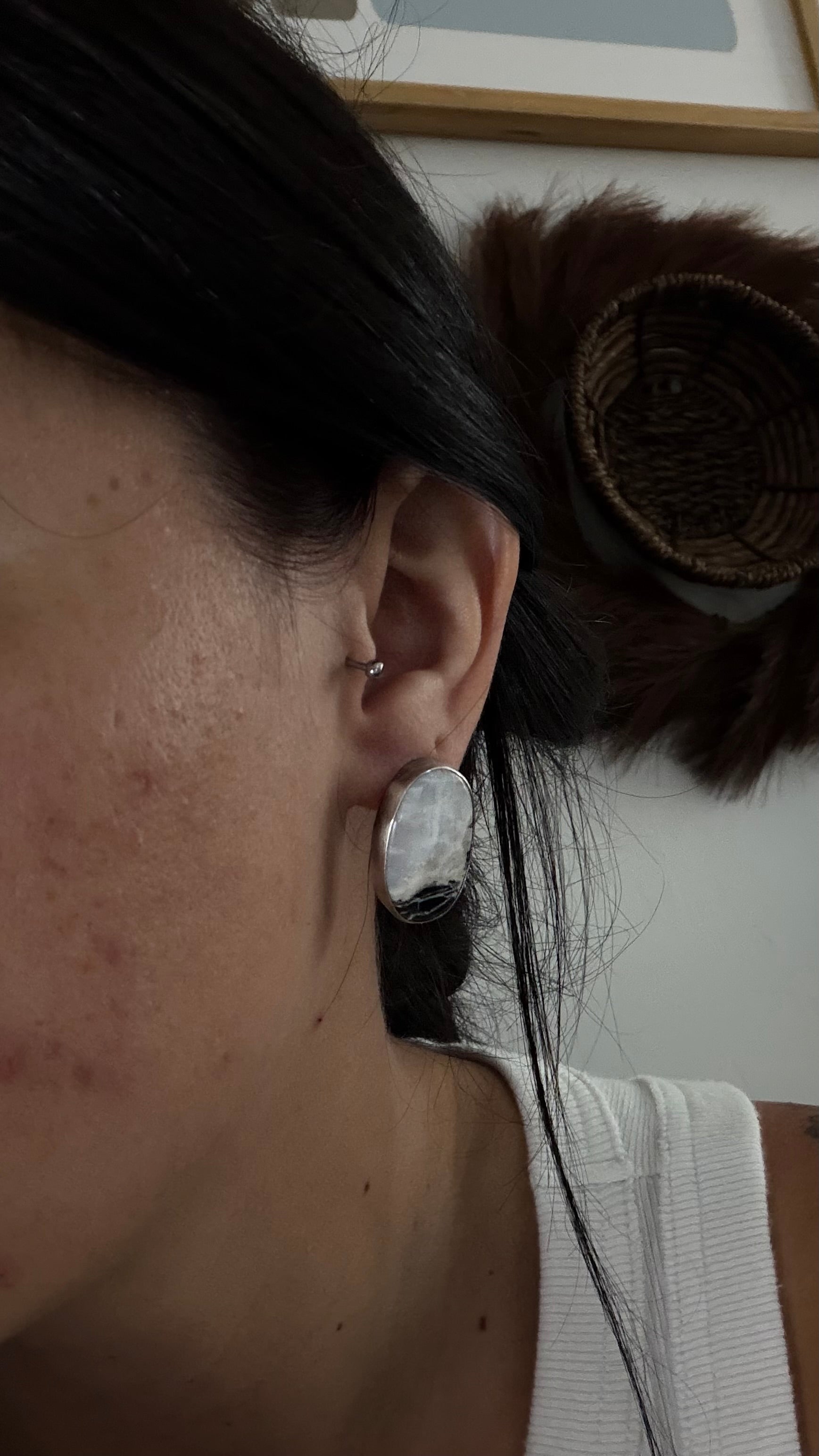Navajo Made White Buffalo & Sterling Silver Post Earrings