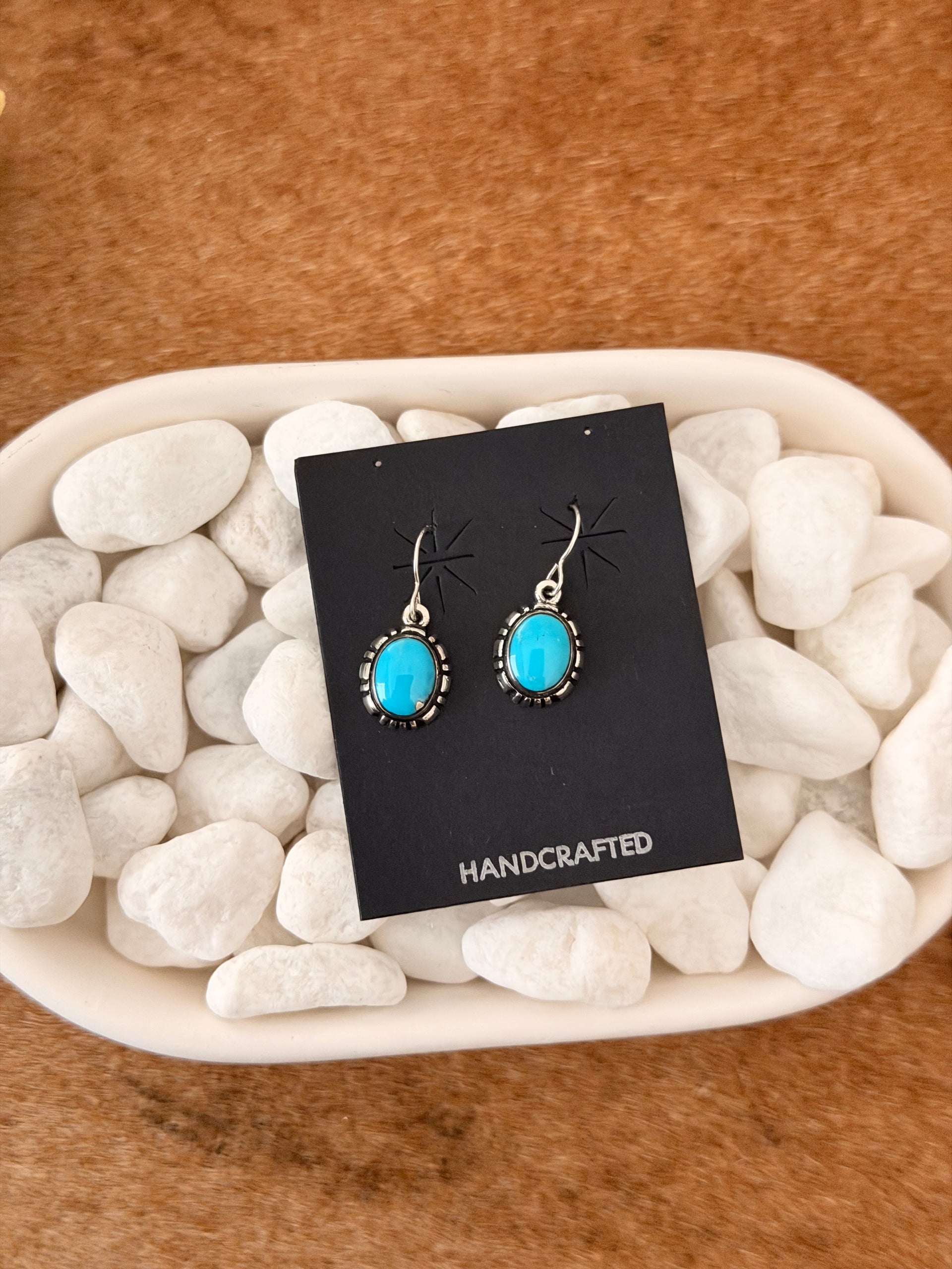 Navajo Made Kingman Turquoise & Sterling Silver Dangle Earrings