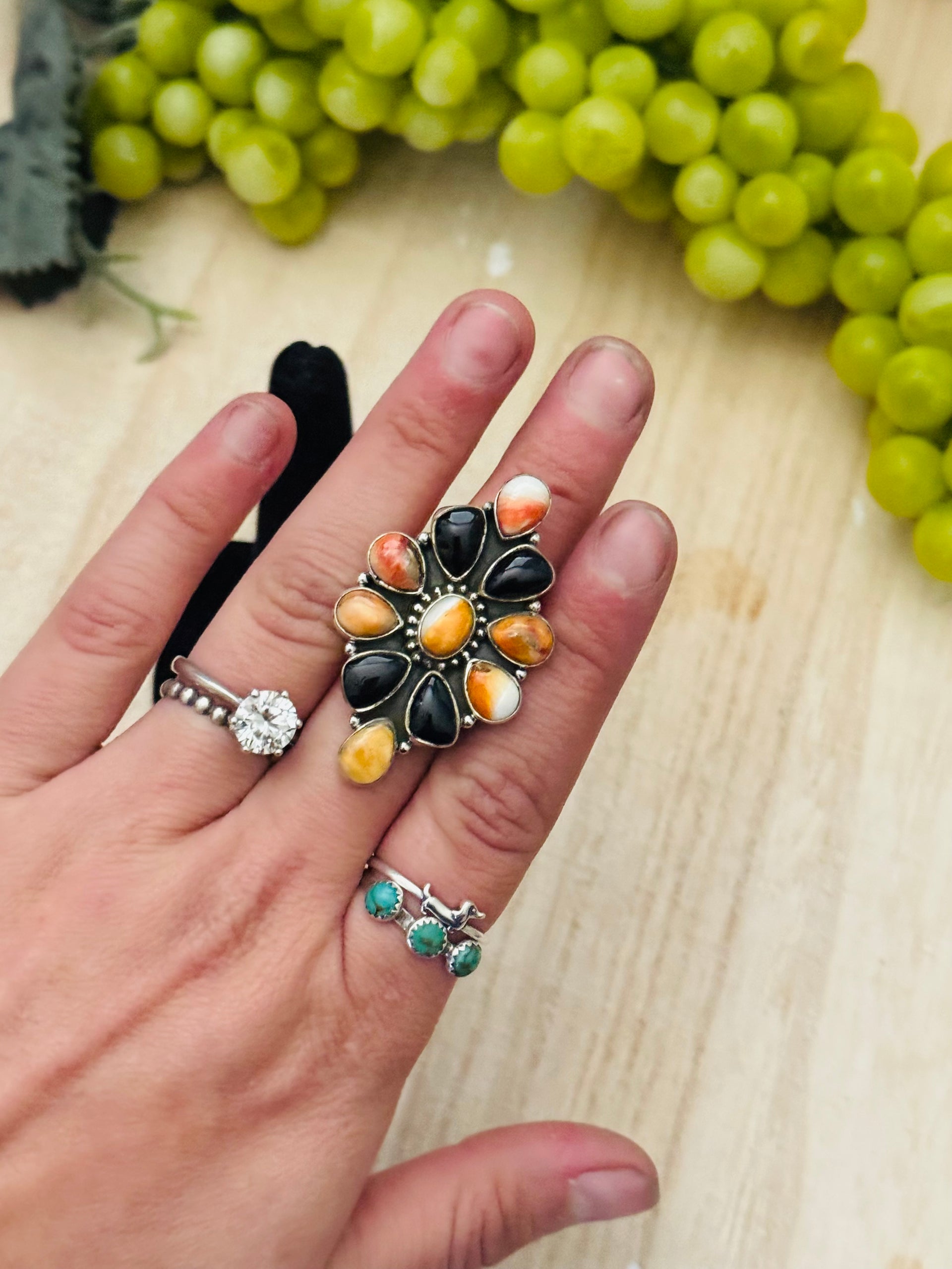 Southwest Handmade Multi Stone & Sterling Silver Adjustable Cluster Ring