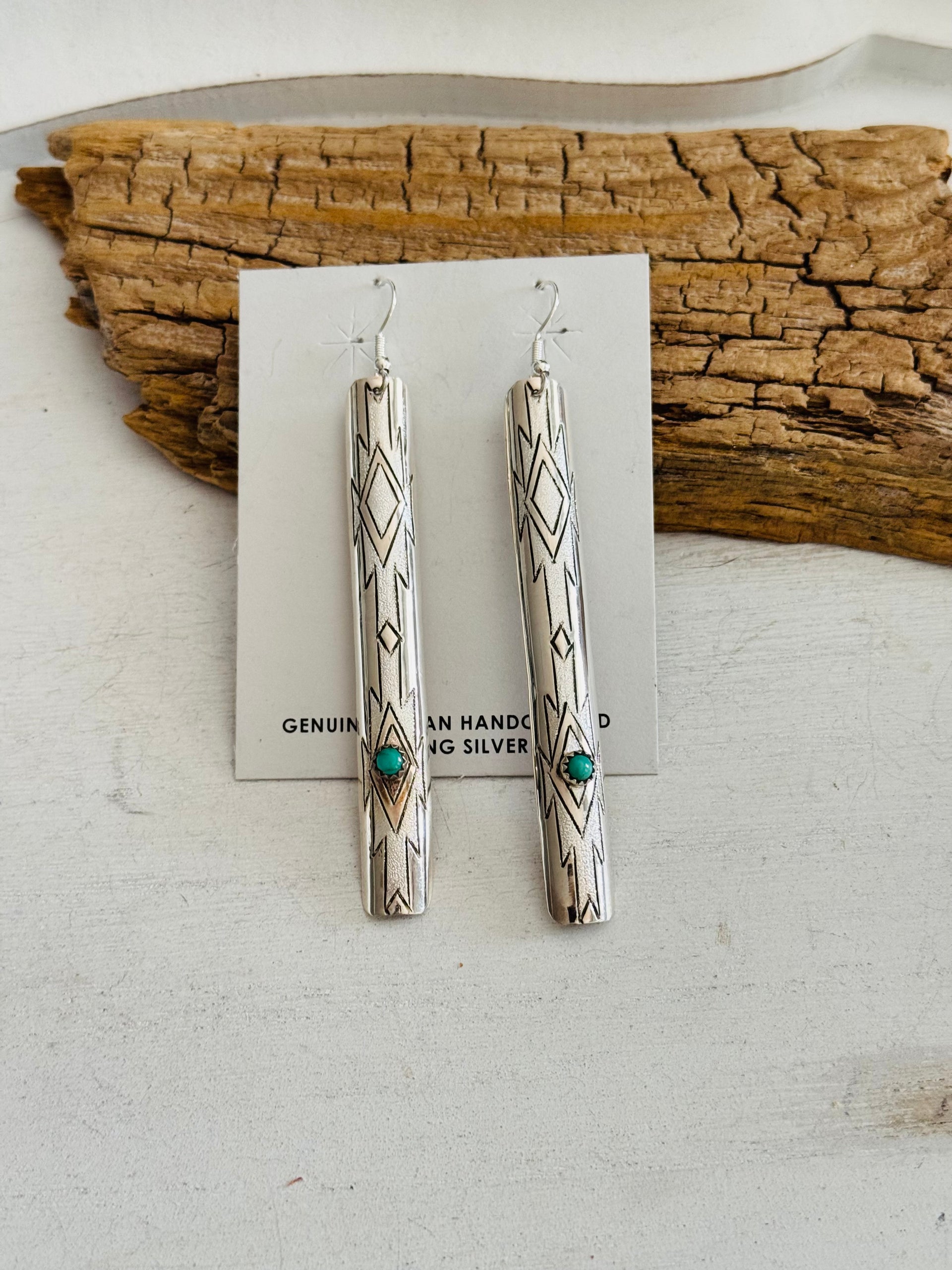 Navajo Made Kingman Turquoise & Sterling Silver Dangle Earrings