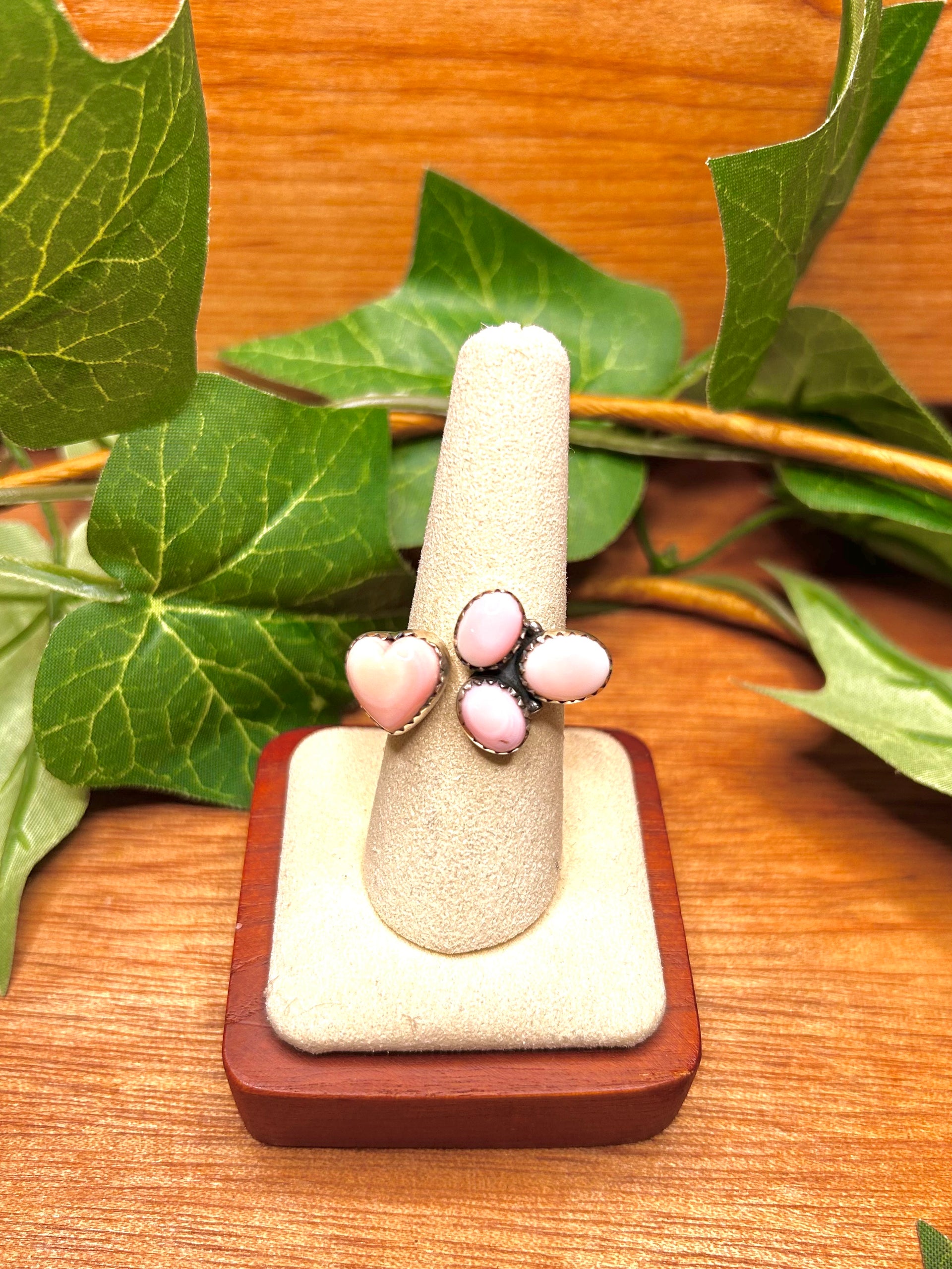 Southwest Made Pink Conch & Sterling Sliver Cluster Ring Size 8