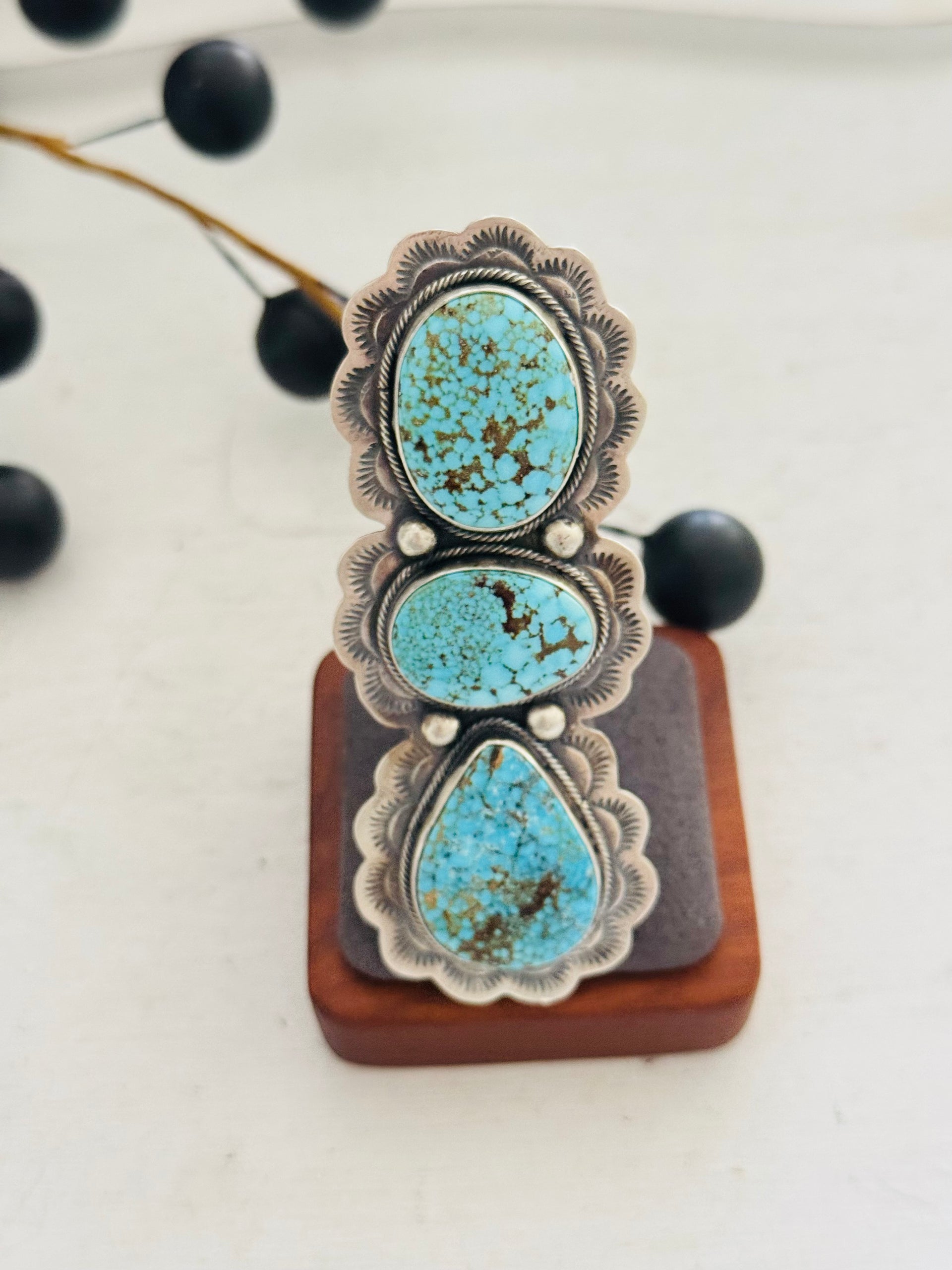 Danny Henio High Grade Kingman Turquoise & Sterling Silver Adjustable Ring