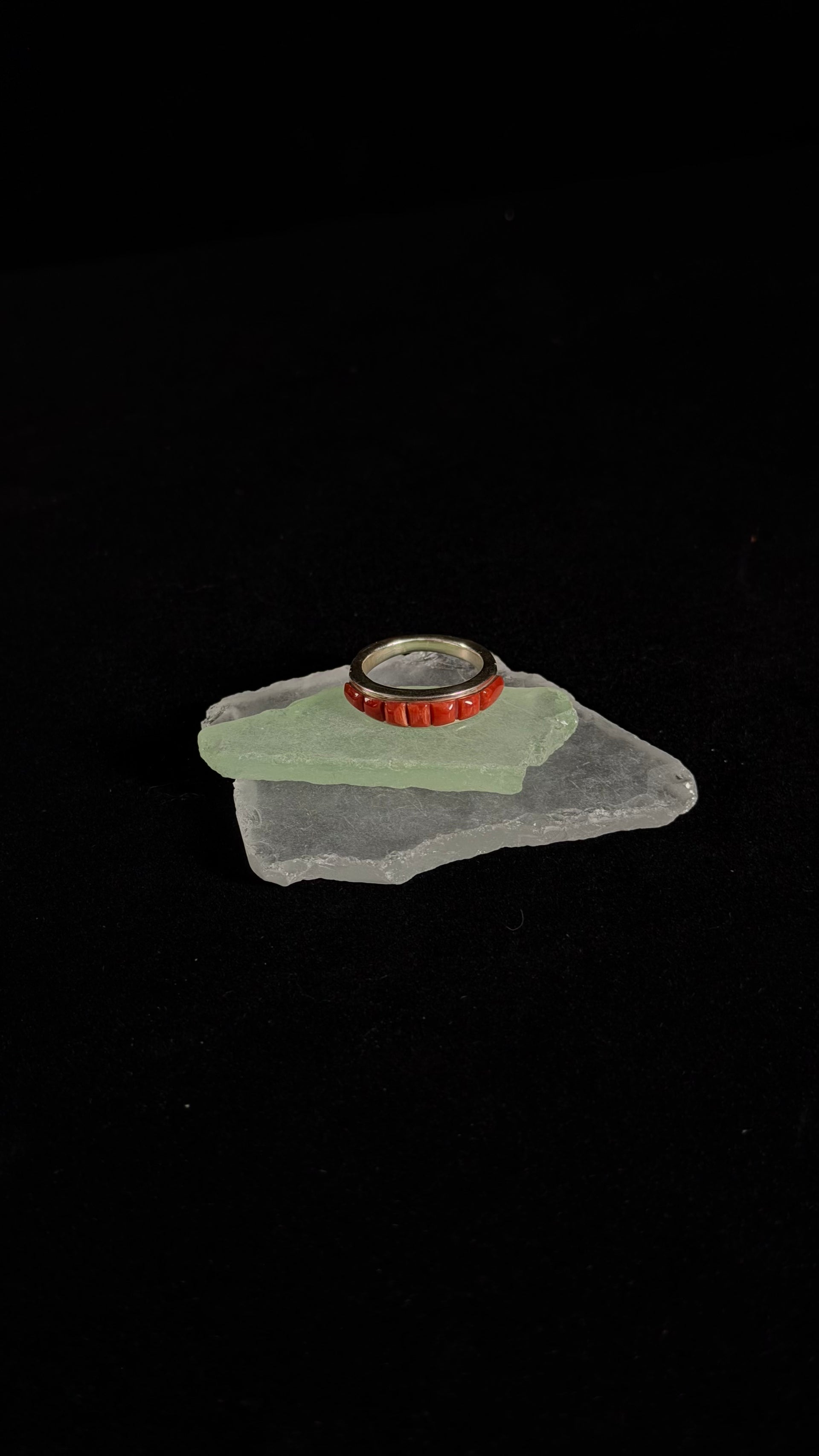 Alice Thompson Red Coral & Sterling Silver Cobblestone Ring Size 6