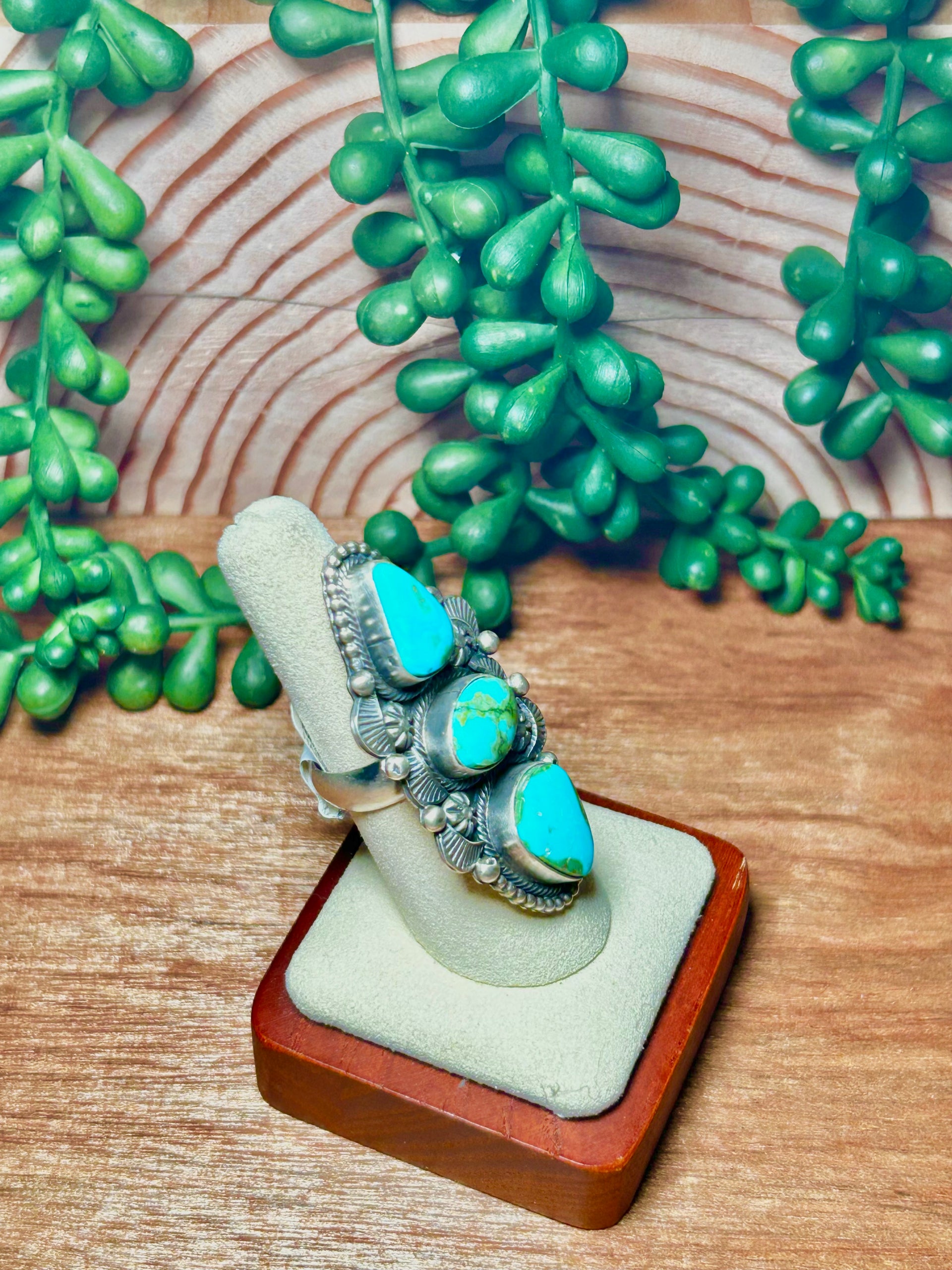 Eli Skeets Made Sonoran Mountain Turquoise & Sterling Silver Ring Size 7.5