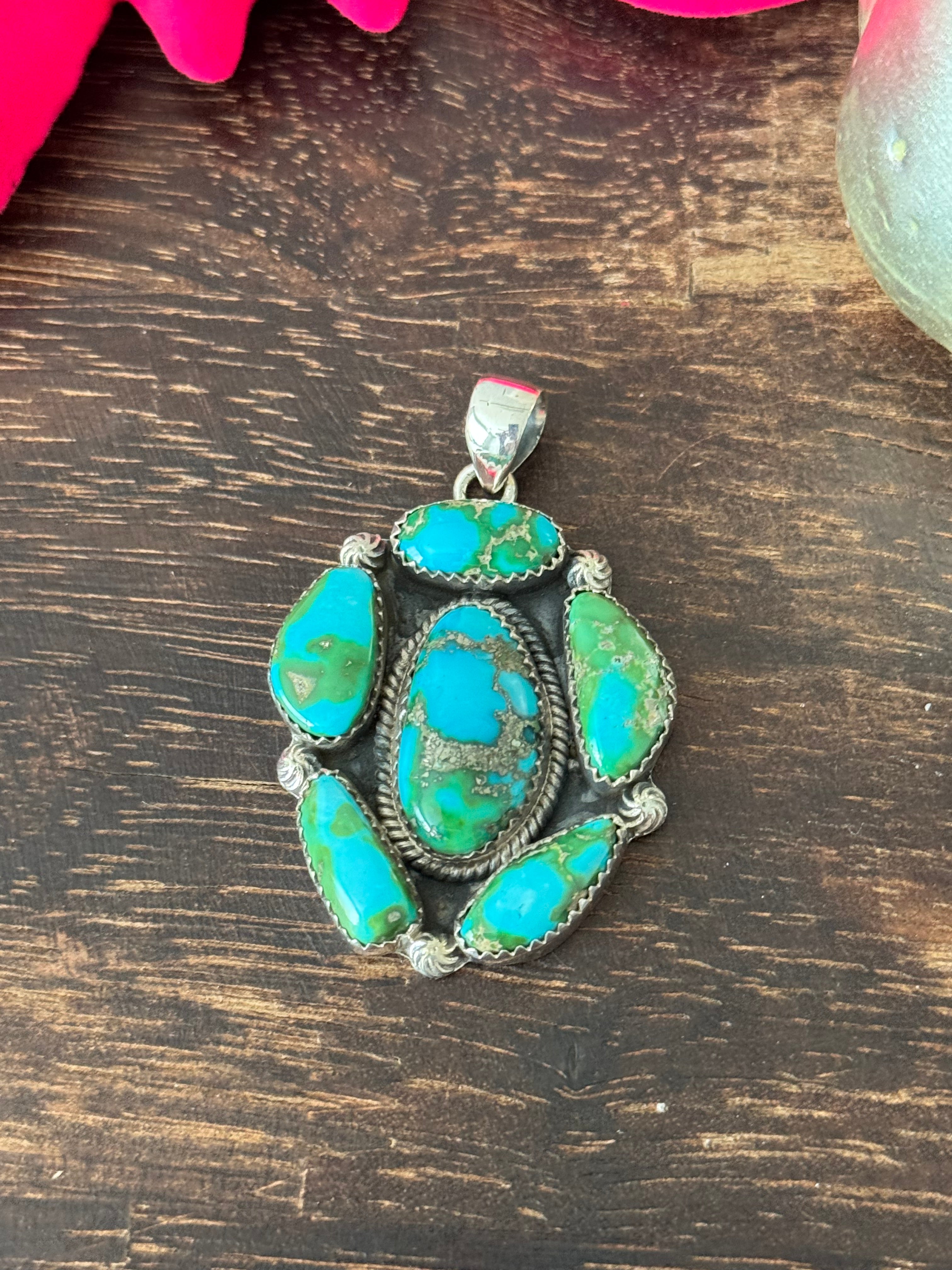 Southwest Handmade Sonoran Mountain Turquoise & Sterling Silver Pendant