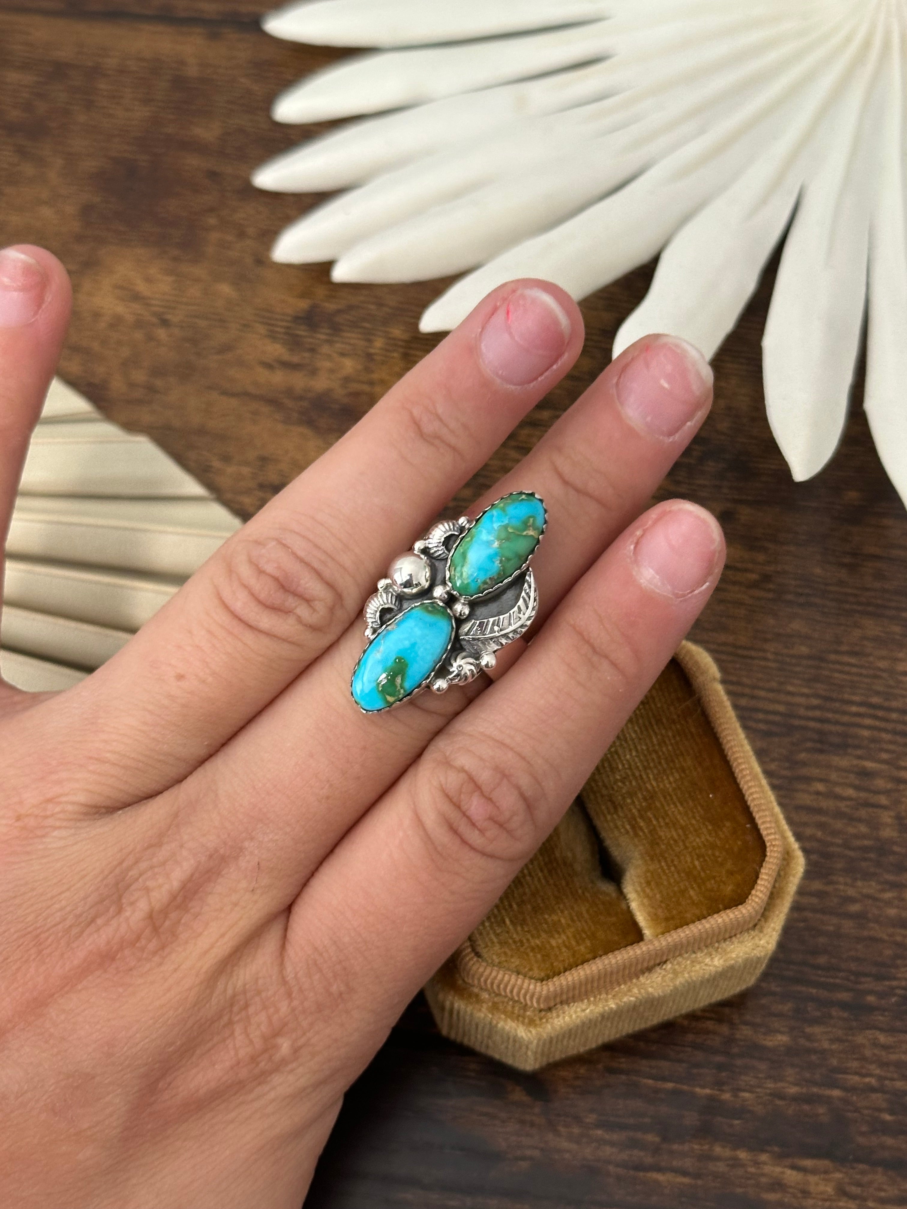 Southwest Handmade Sonoran Mountain Turquoise & Sterling Silver Adjustable Ring