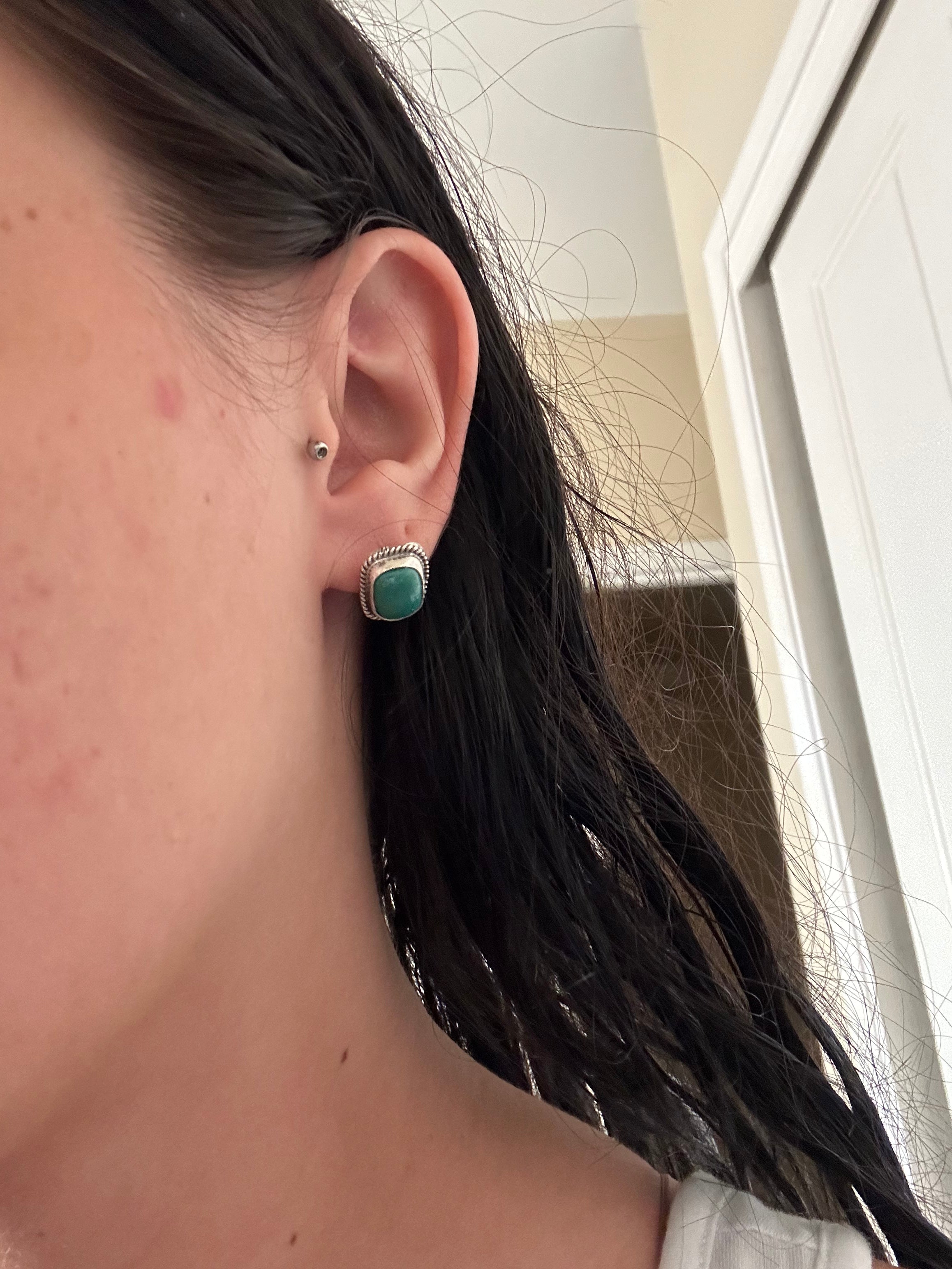 Navajo Made Royston Turquoise & Sterling Silver Post Earrings