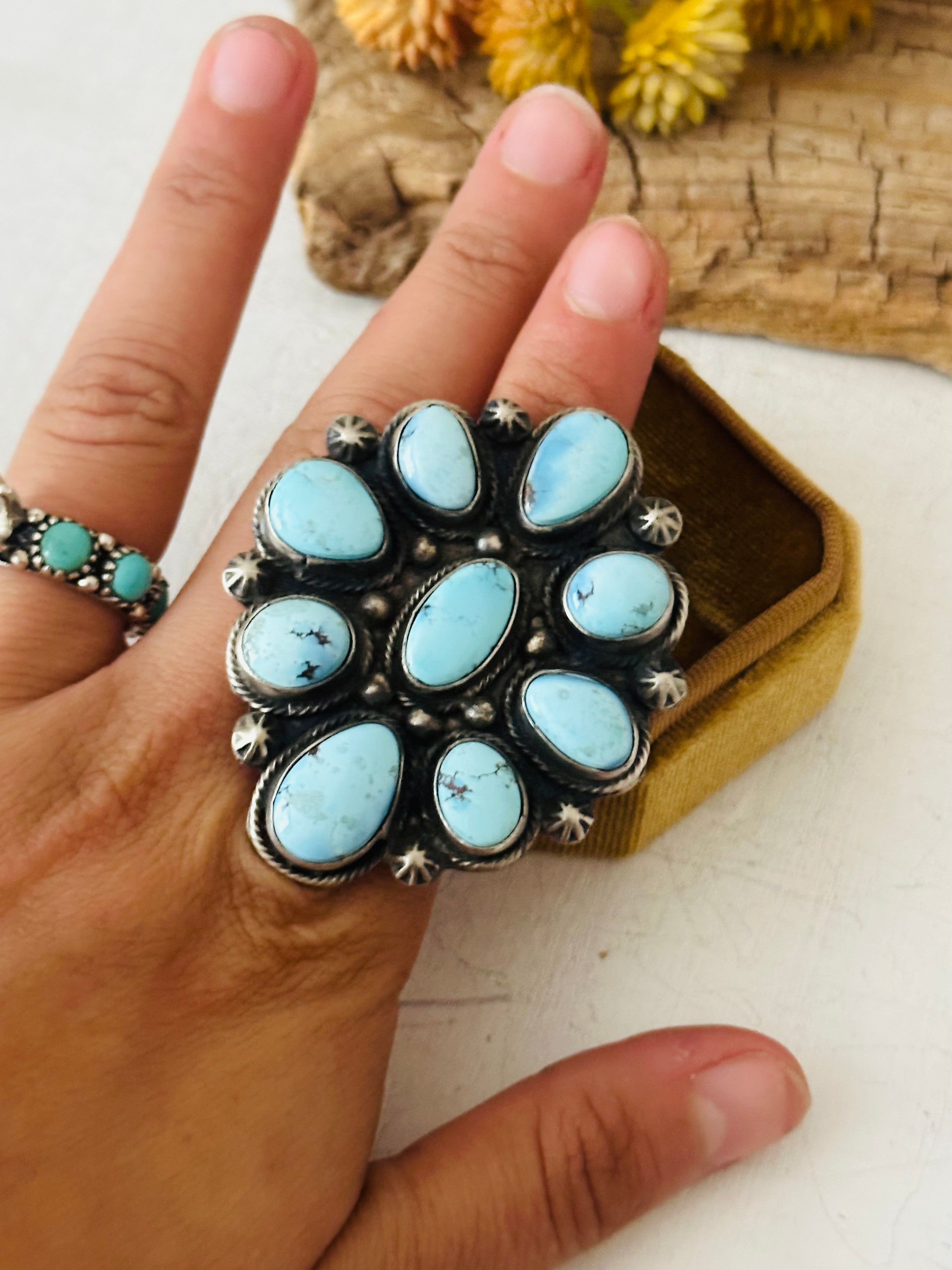 Bobby Johnson Golden Hills Turquoise & Sterling Silver Ring Size 7.5