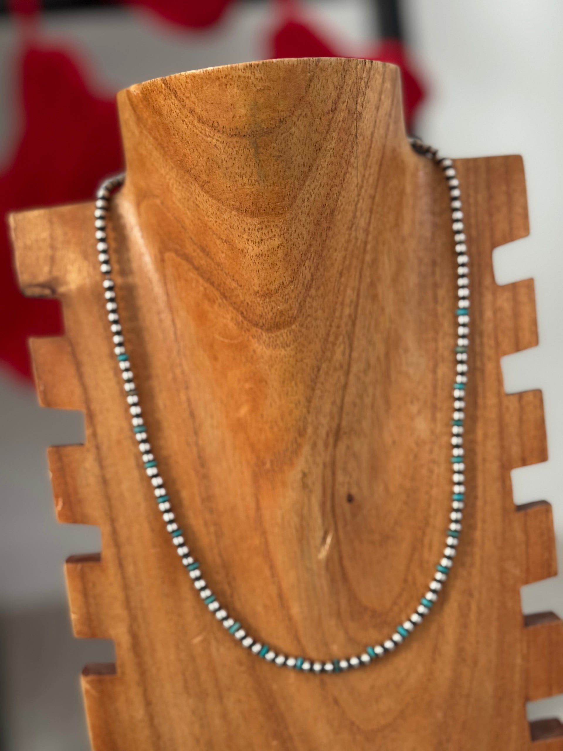 Navajo Strung Turquoise & Sterling Silver Pearl Necklace