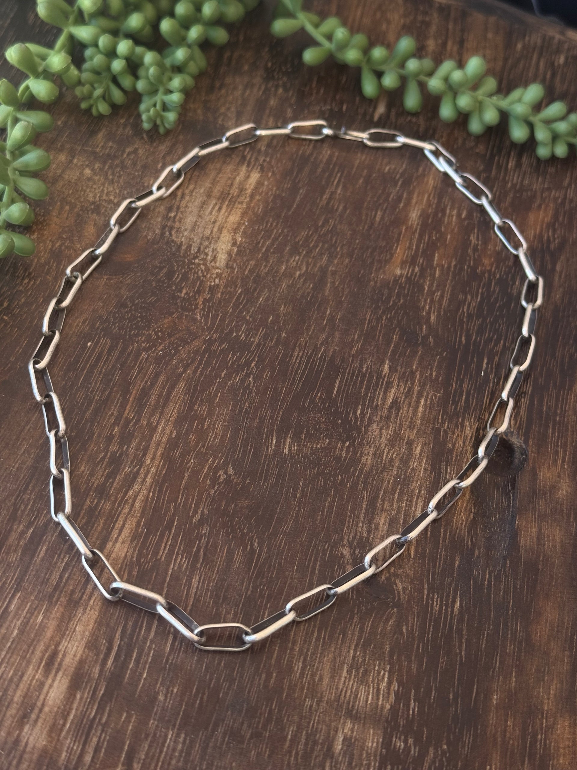 Navajo Made Sterling Silver Paperclip Link Chain Necklace