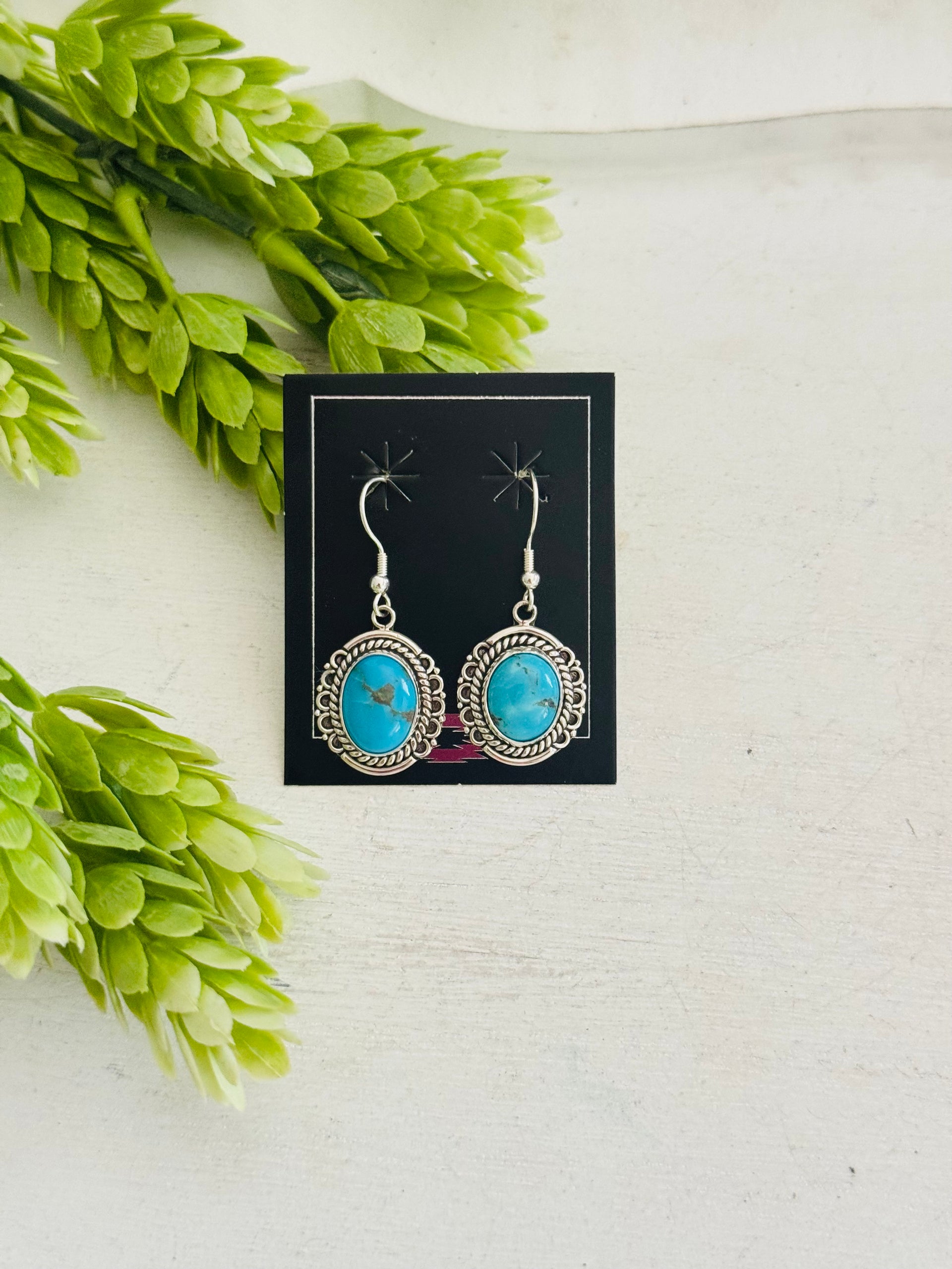 Southwest Handmade Kingman Turquoise & Sterling Silver Dangle Earrings