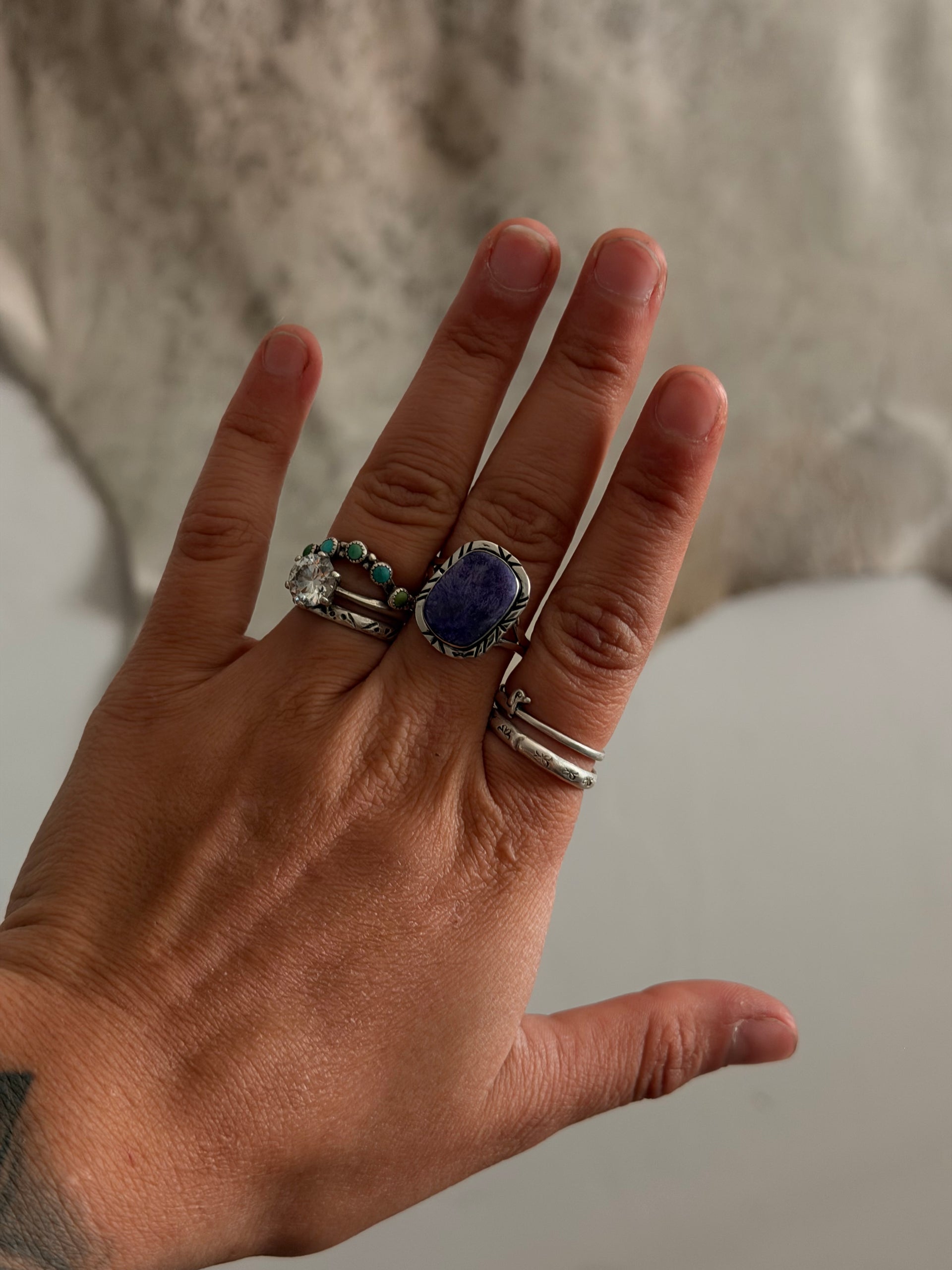 Navajo Made Charoite & Sterling Silver Ring Size 10