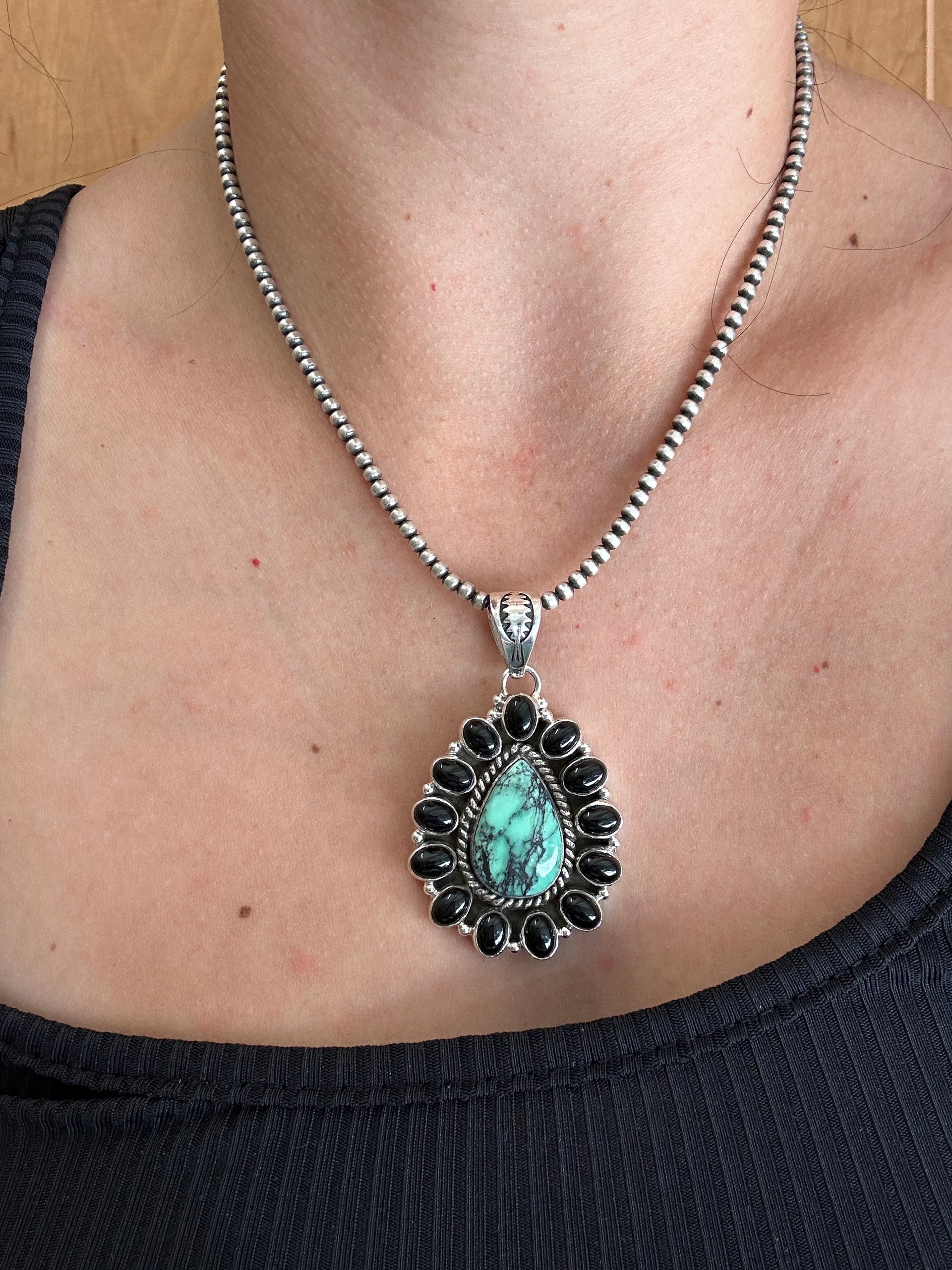 Southwest Handmade Multi Stone & Sterling Silver Cluster Pendant