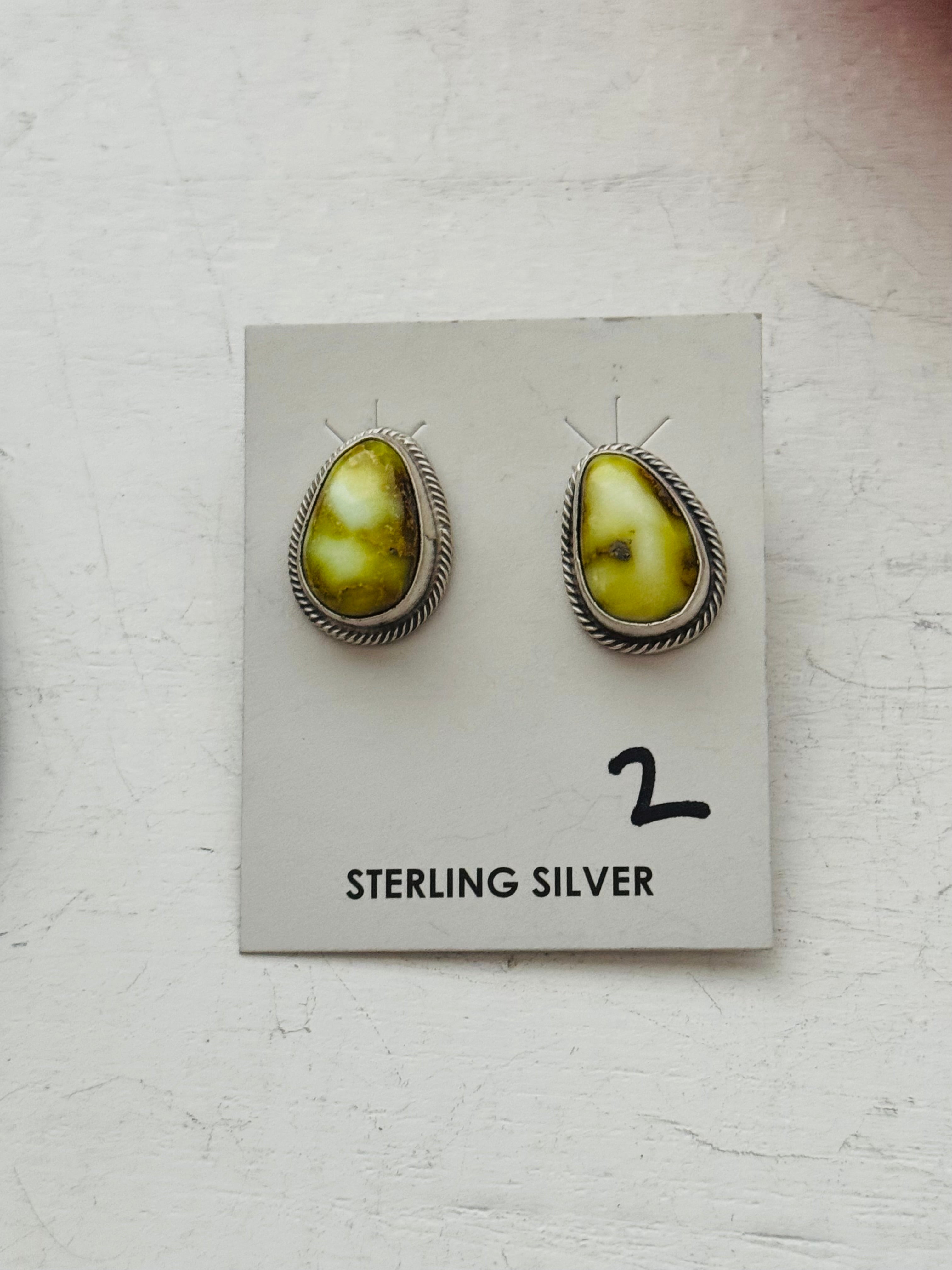 Sheryl Martinez Palomino Variscite & Sterling Silver Post Earrings