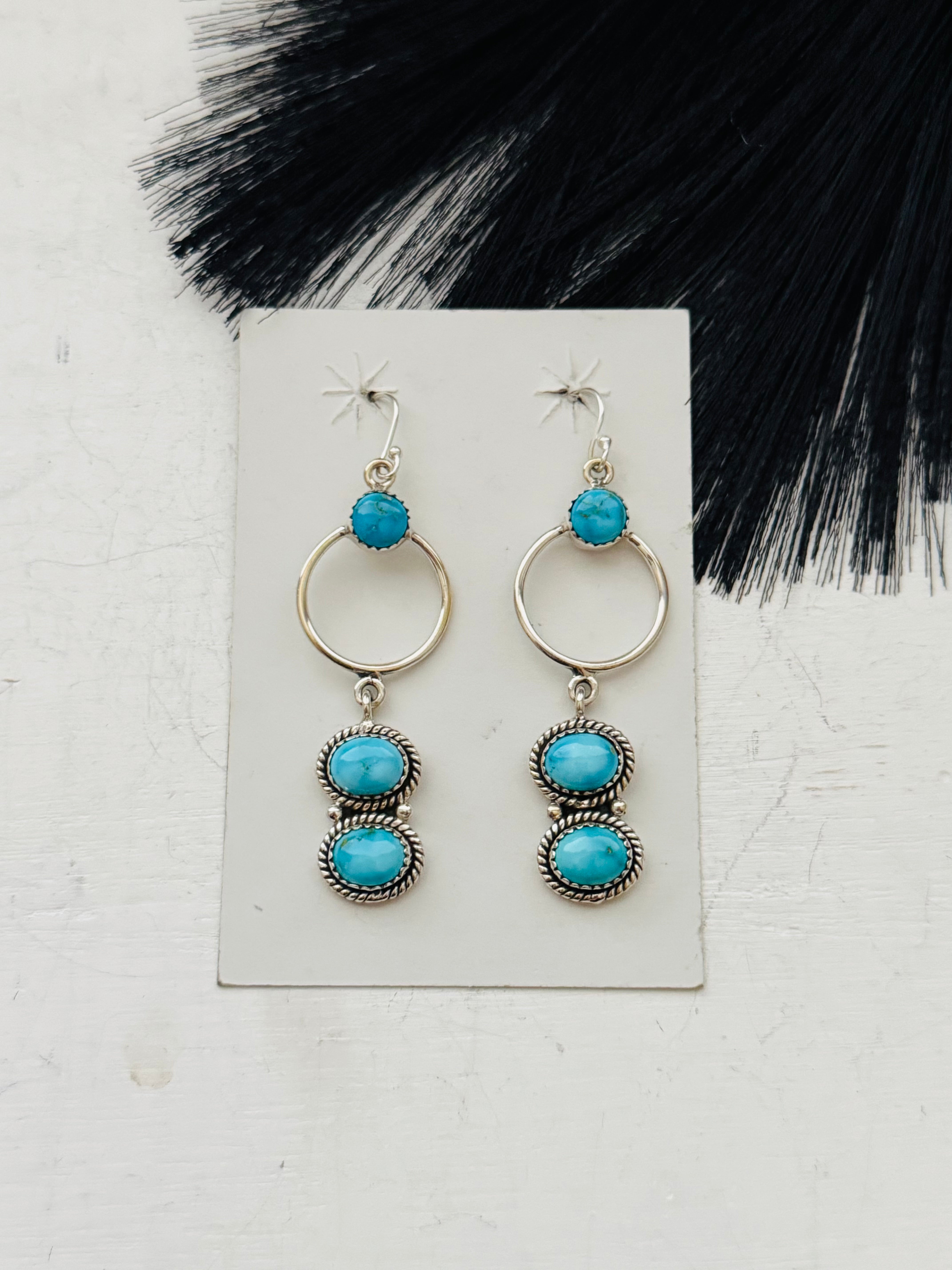 Southwest Handmade Valley Blue Turquoise & Sterling Silver Dangle Earrings