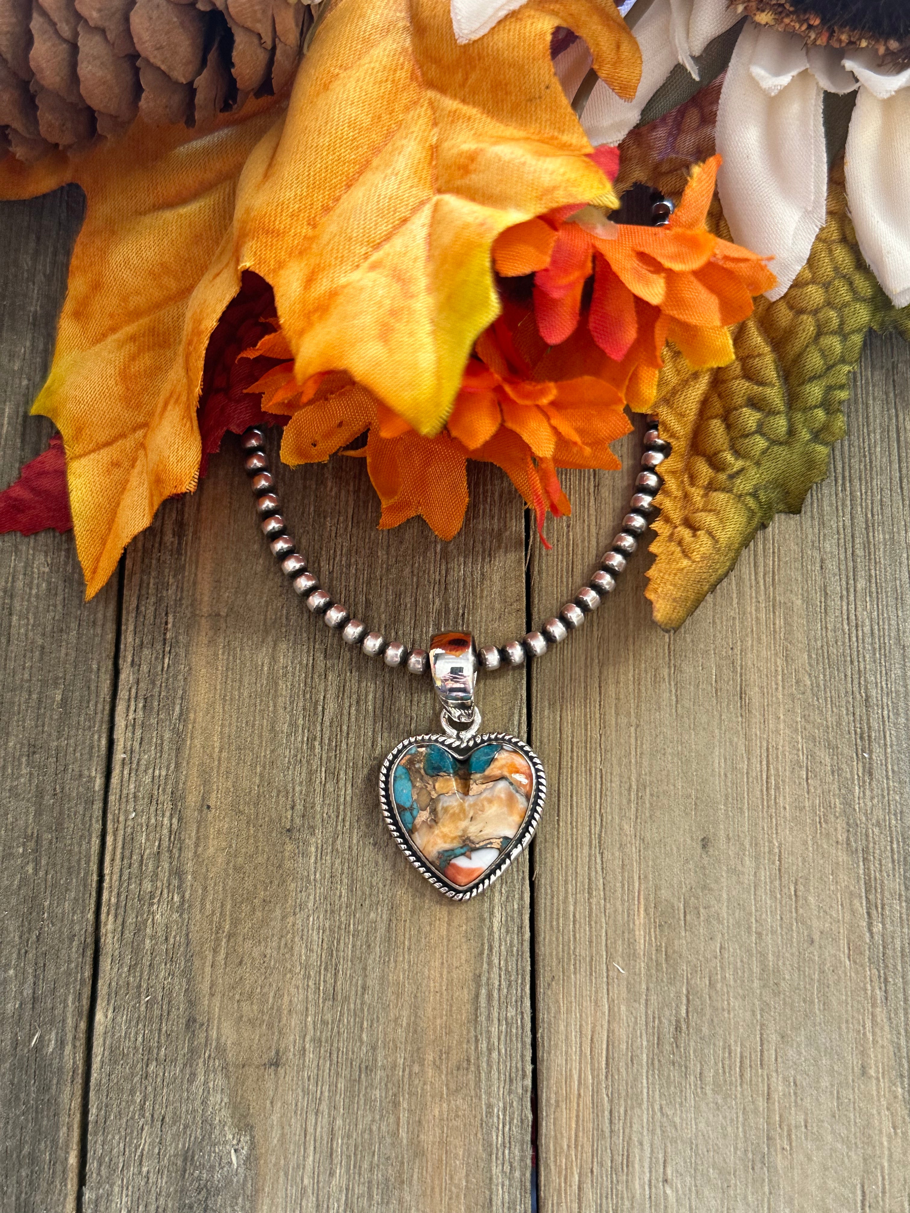 Southwest Handmade Mohave Turquoise & Sterling Silver Heart Pendant