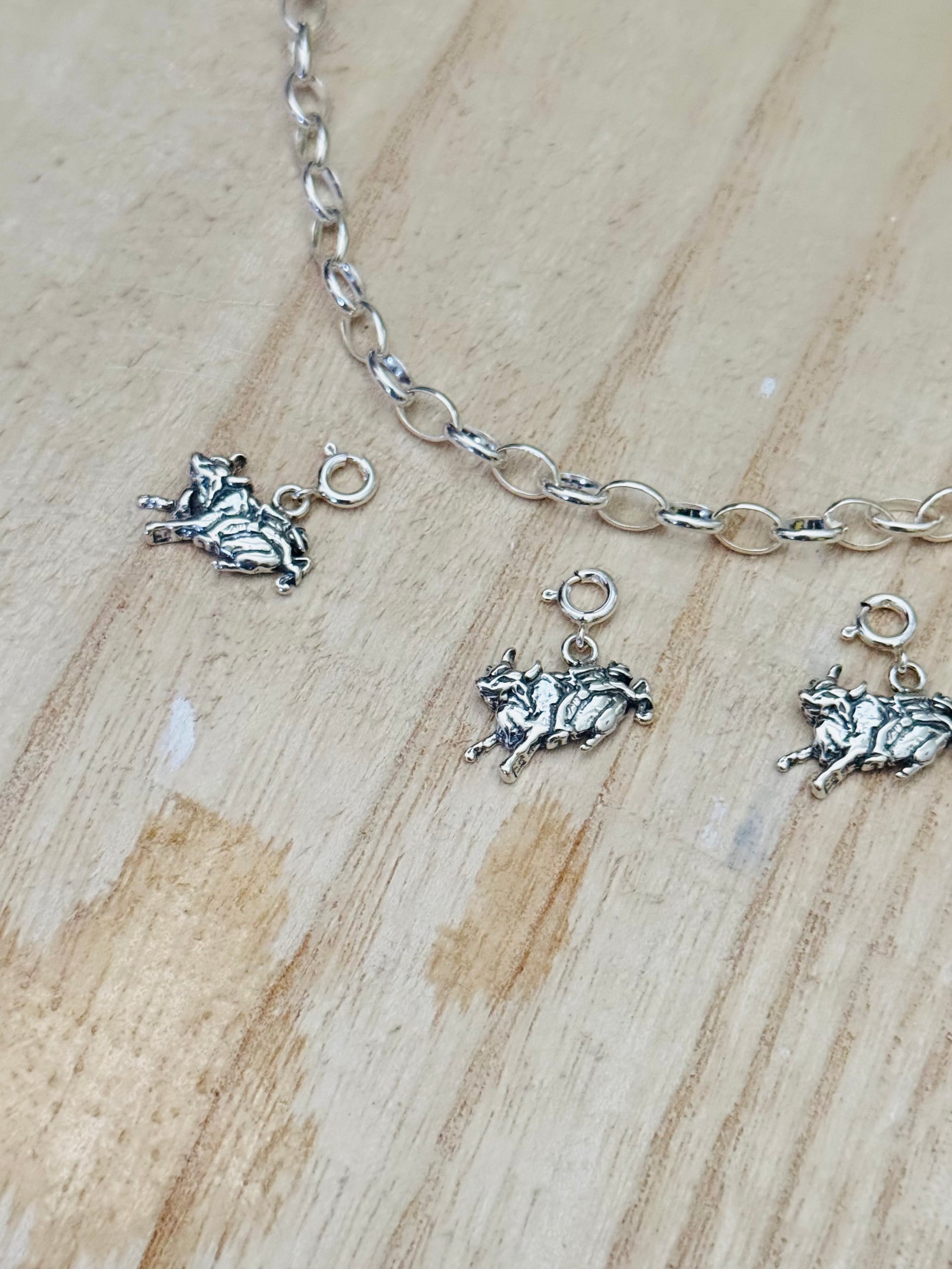 Navajo Made Sterling Silver Bucking Bull Cast Charms