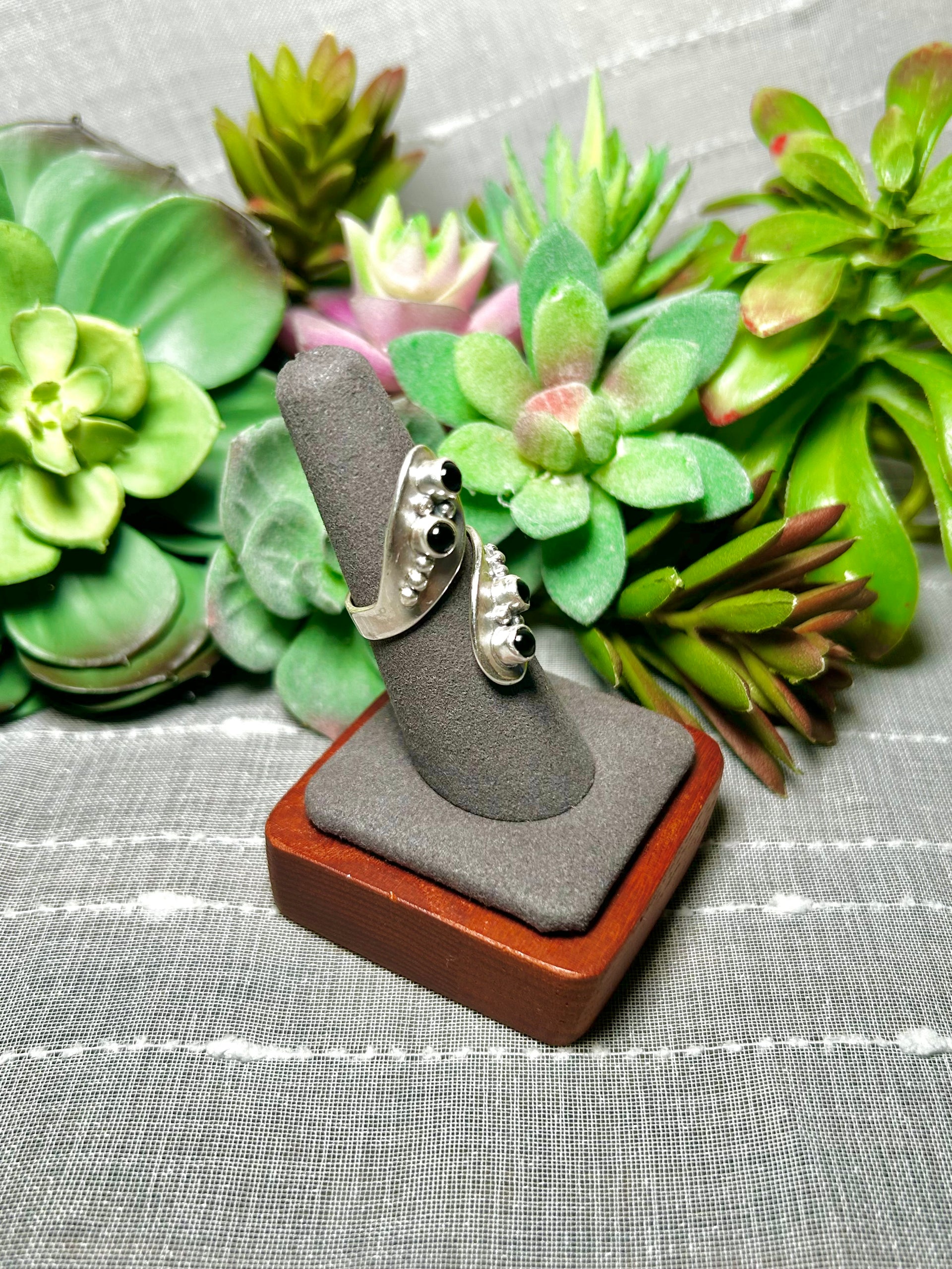 Navajo Made Onyx & Sterling Silver Adjustable Ring