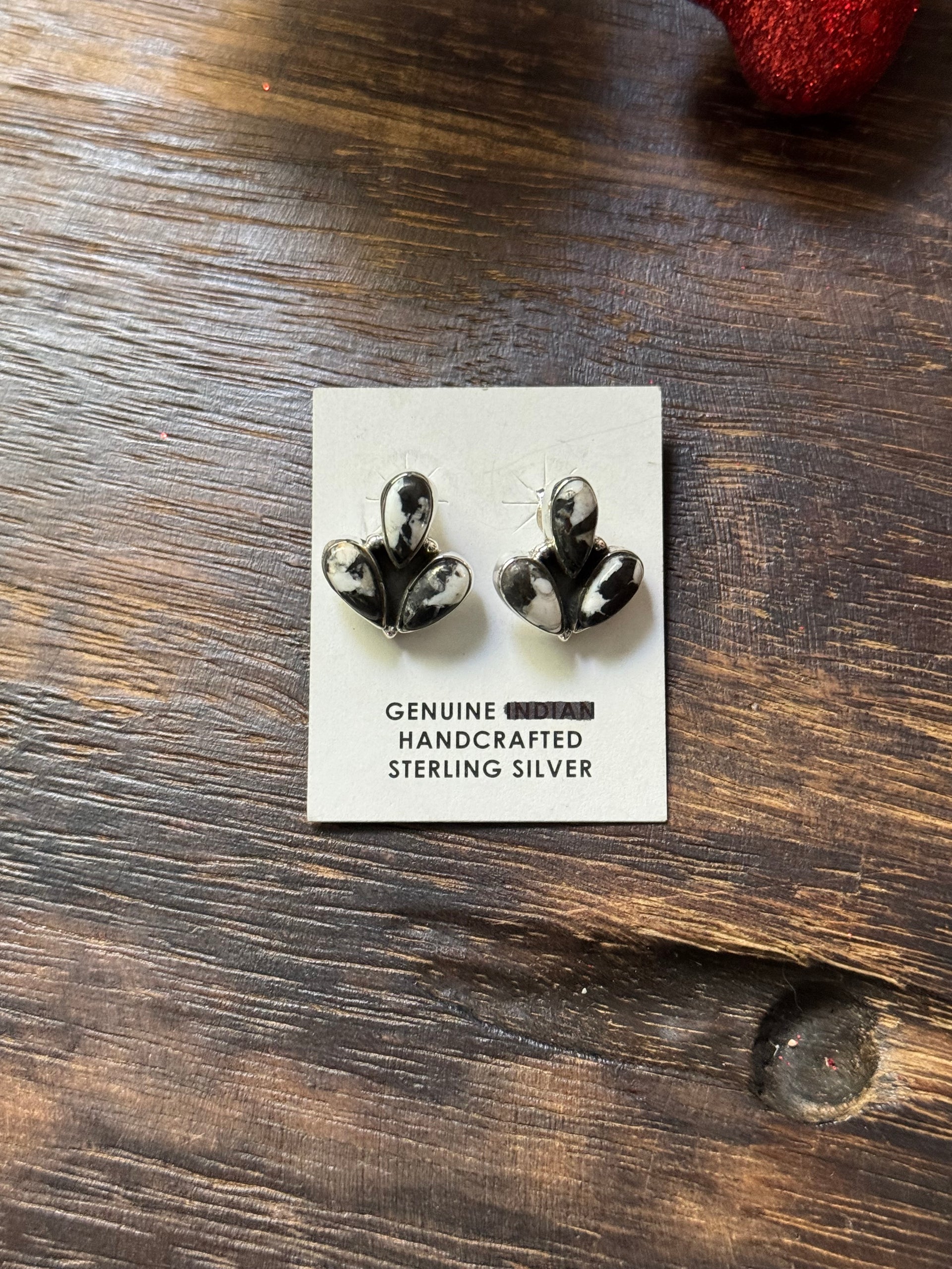 Southwest Handmade White Buffalo & Sterling Silver Post Cluster Earrings