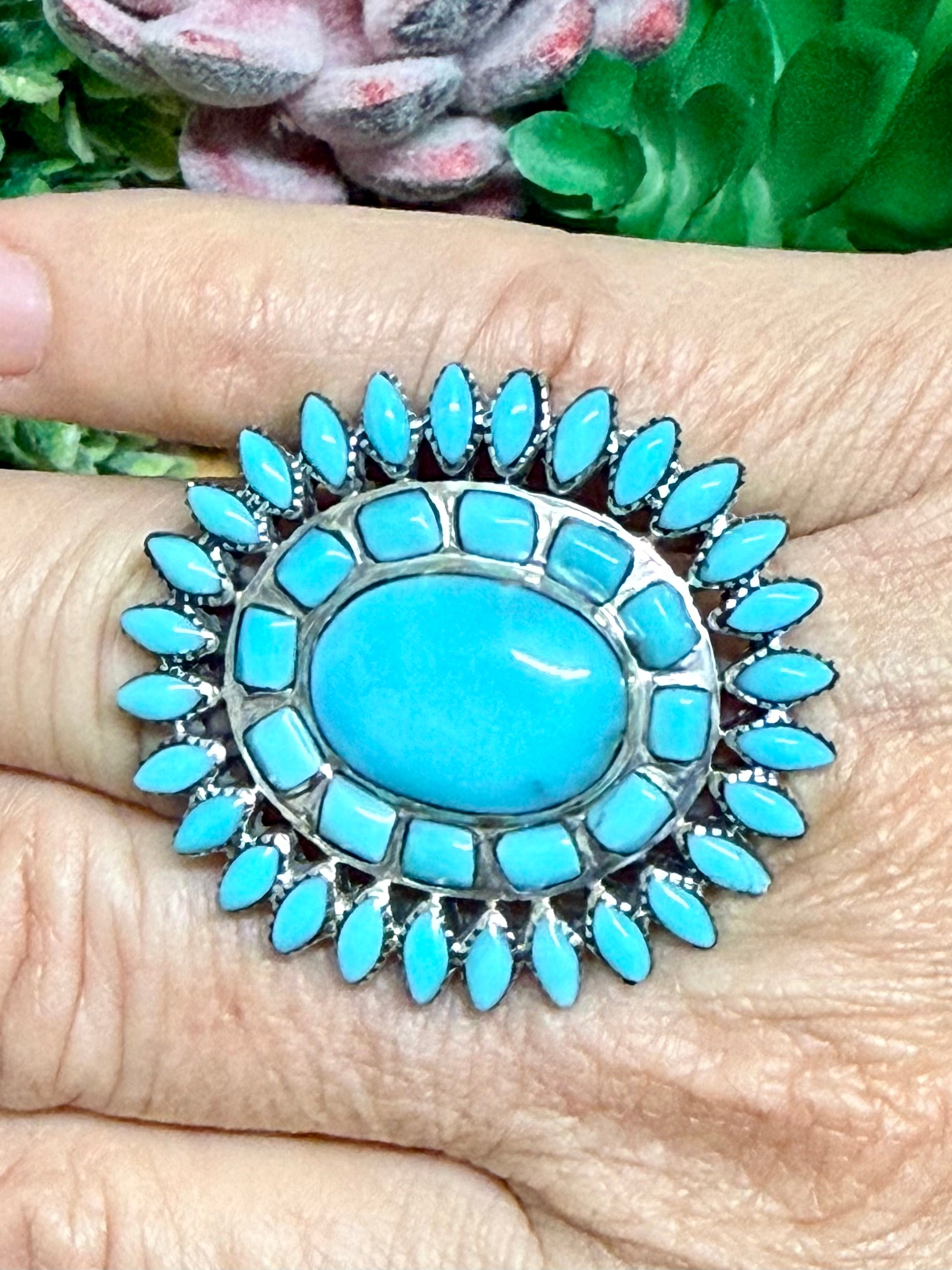 Southwest Turquoise & Sterling Silver Adjustable Ring