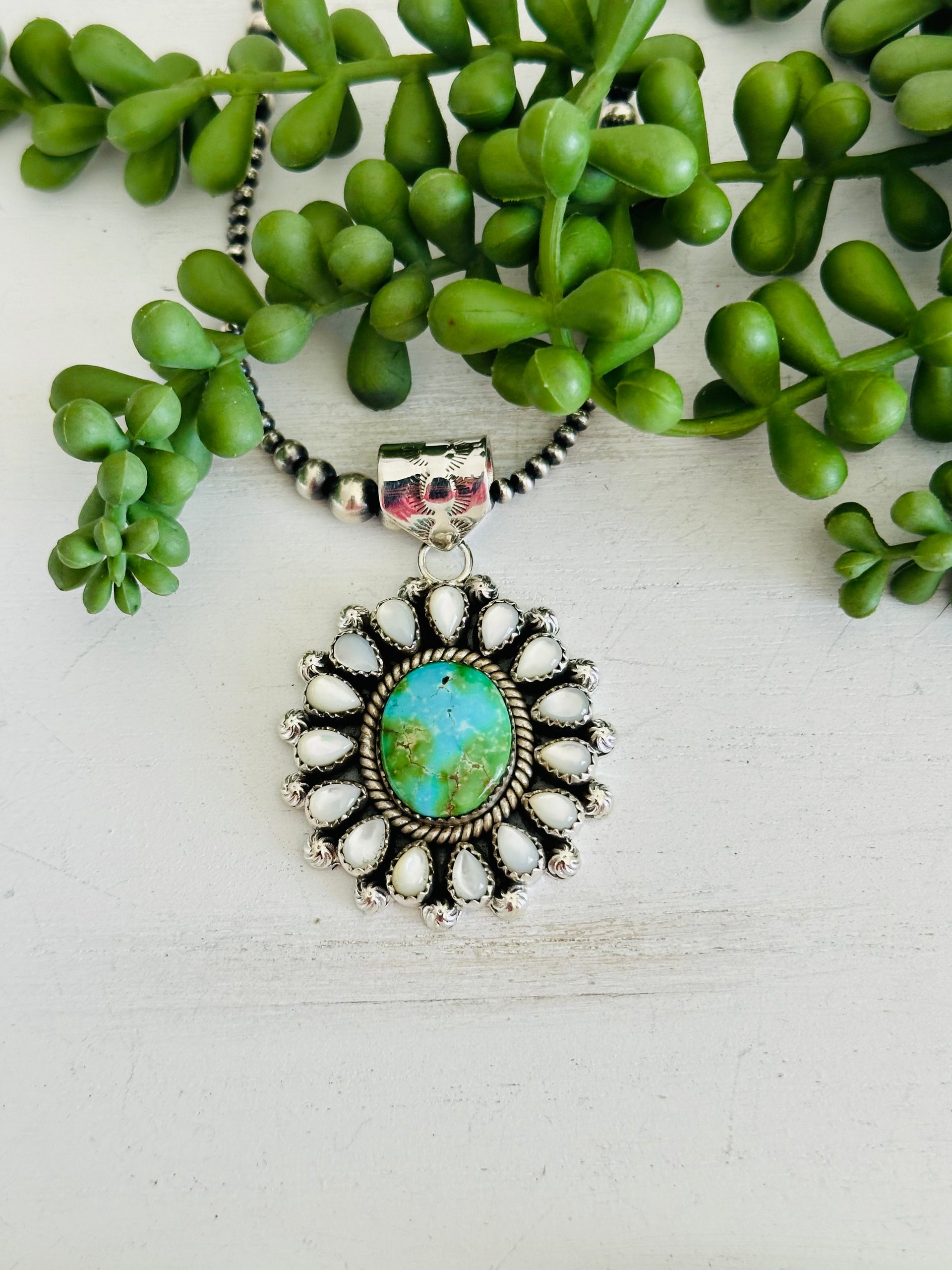 Southwest Handmade Multi Stone & Sterling Silver Cluster Pendant