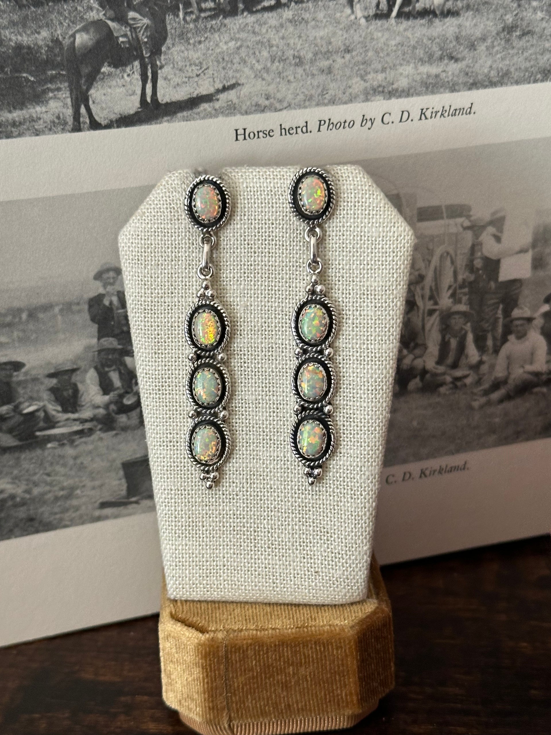 Southwest Handmade Opal & Sterling Silver Post Dangle Earrings