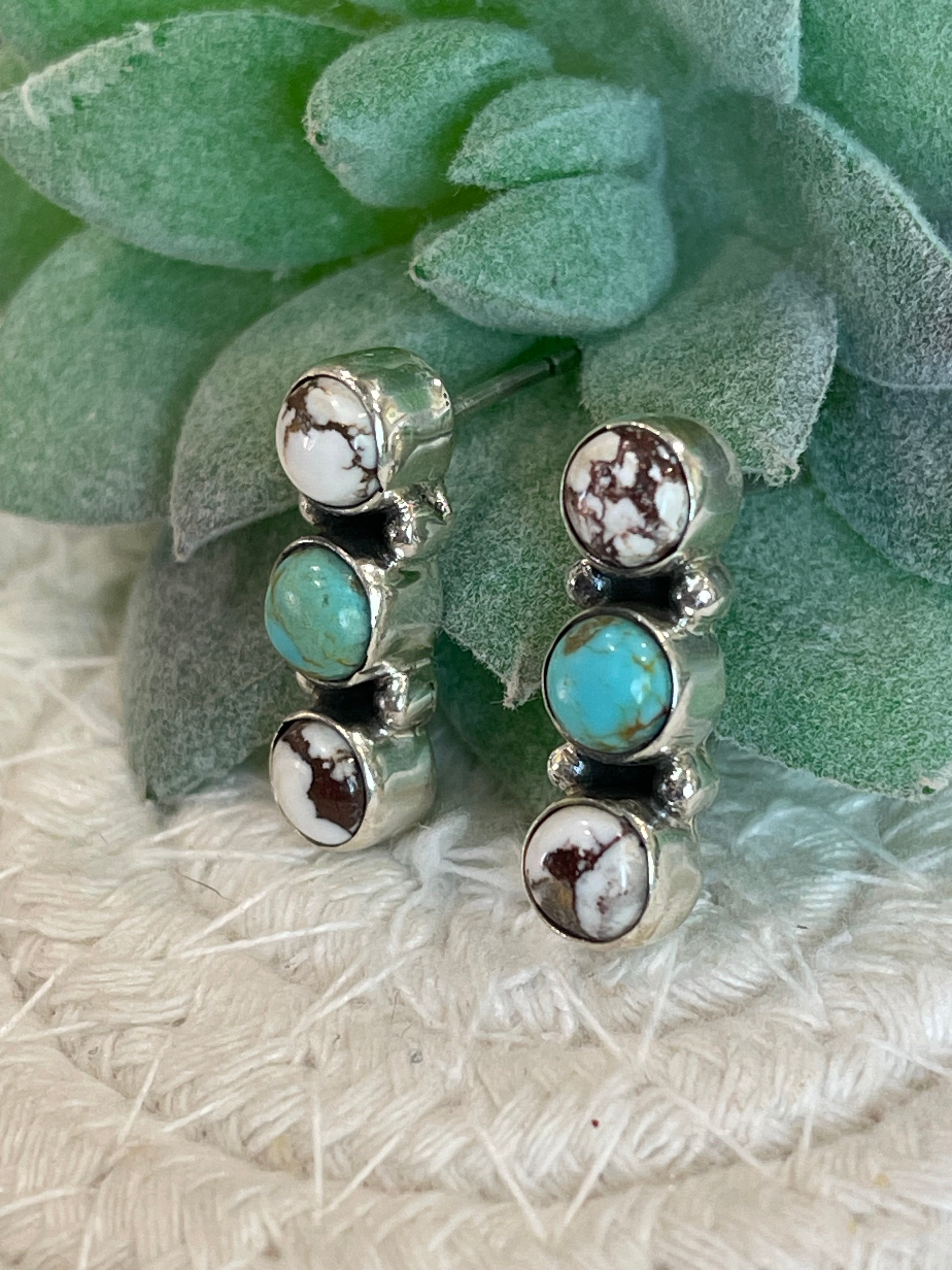 Southwest Handmade Multi Stone & Sterling Silver Post Earrings