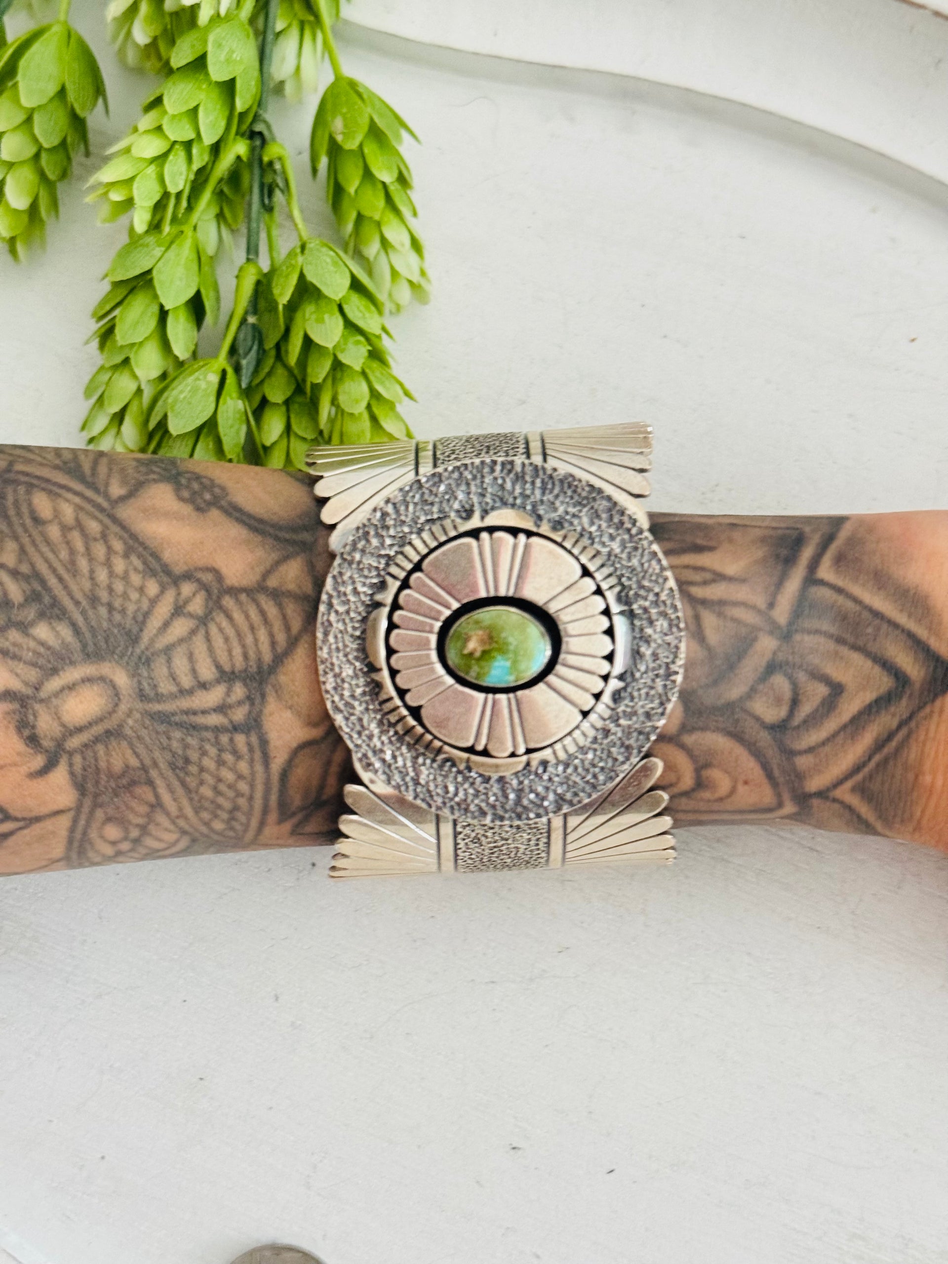 David Benally Sonoran Mountain Turquoise & Sterling Silver Cluster Cuff Bracelet