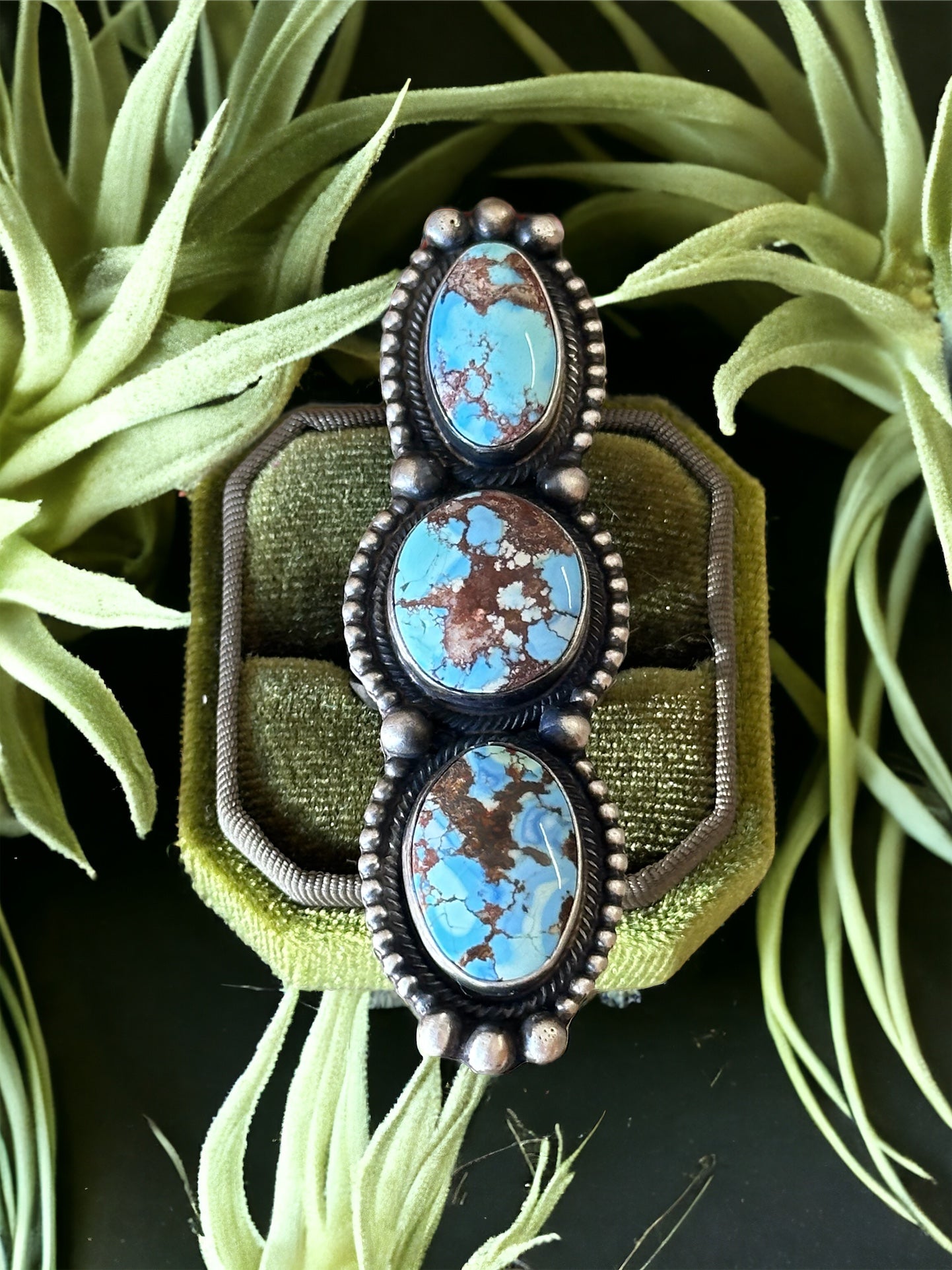Kathleen Livingston Golden Hill’s Turquoise & Sterling Silver Cluster Ring Size 8.25