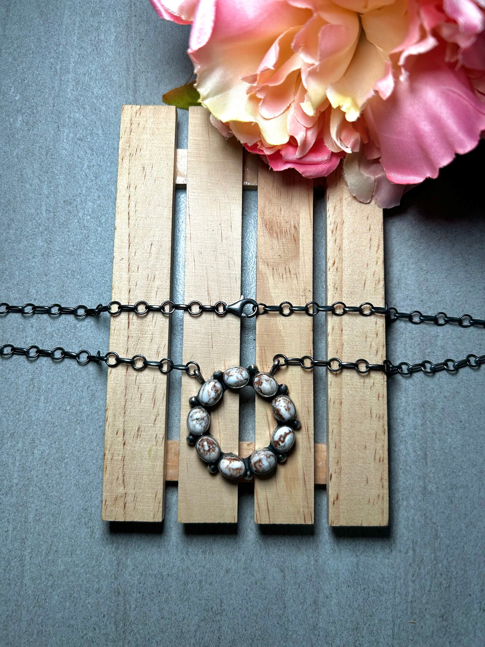 Navajo Made Wild Horse & Sterling Silver Cluster Necklace