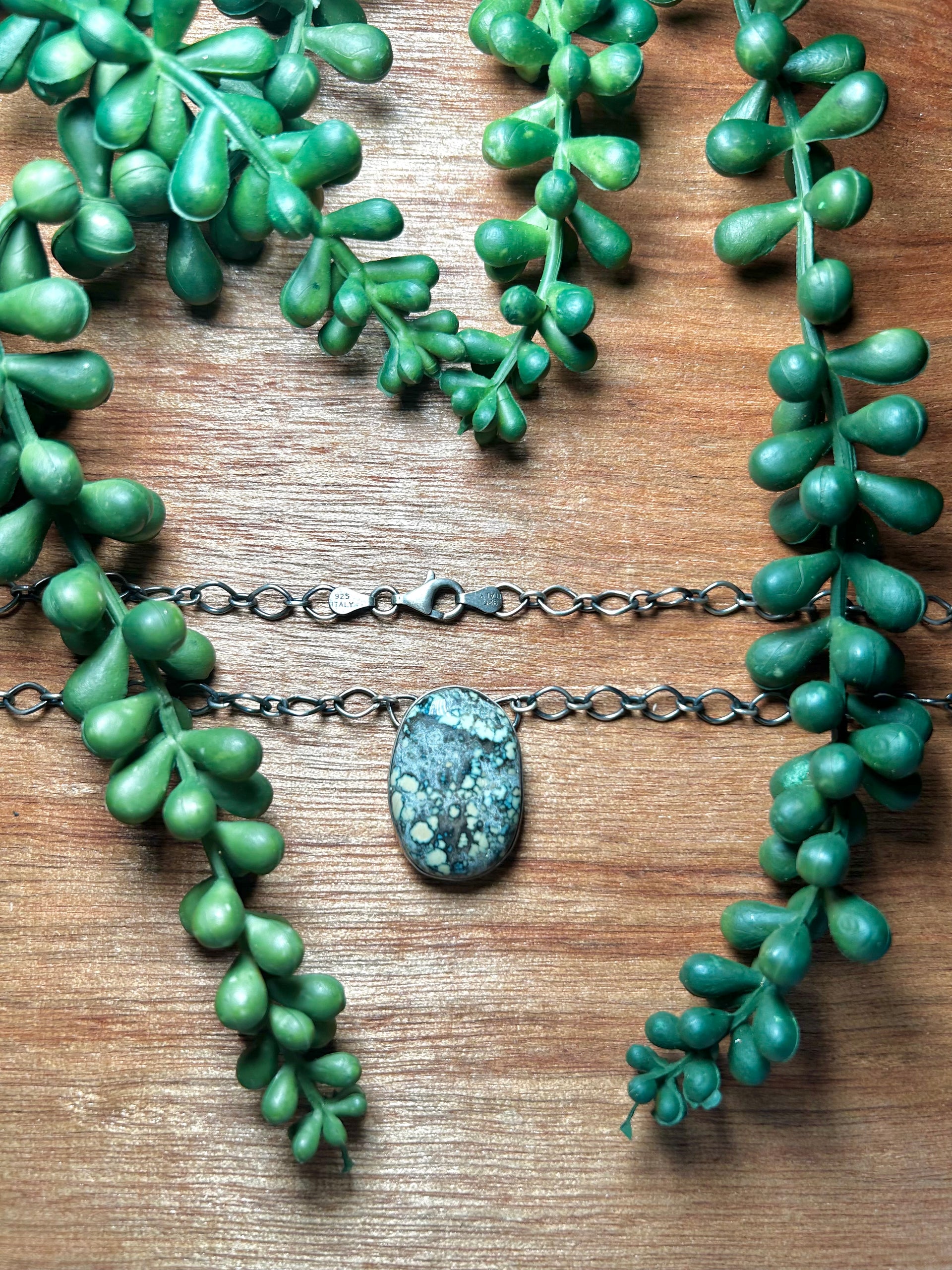 Navajo Made New Lander Varicsite & Sterling Silver Necklace