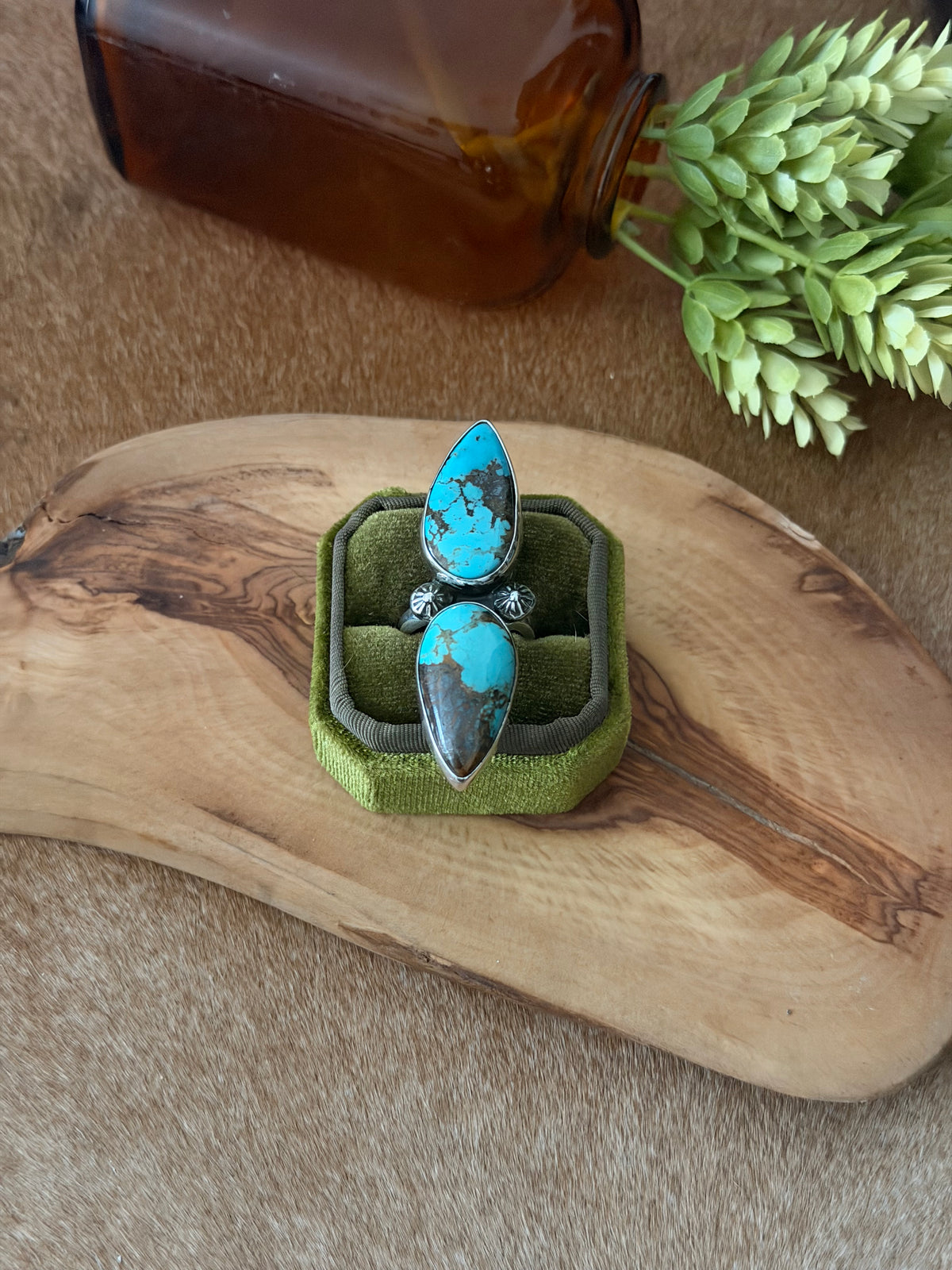 Navajo Made Mine 8 Turquoise & Sterling Silver Adjustable Ring