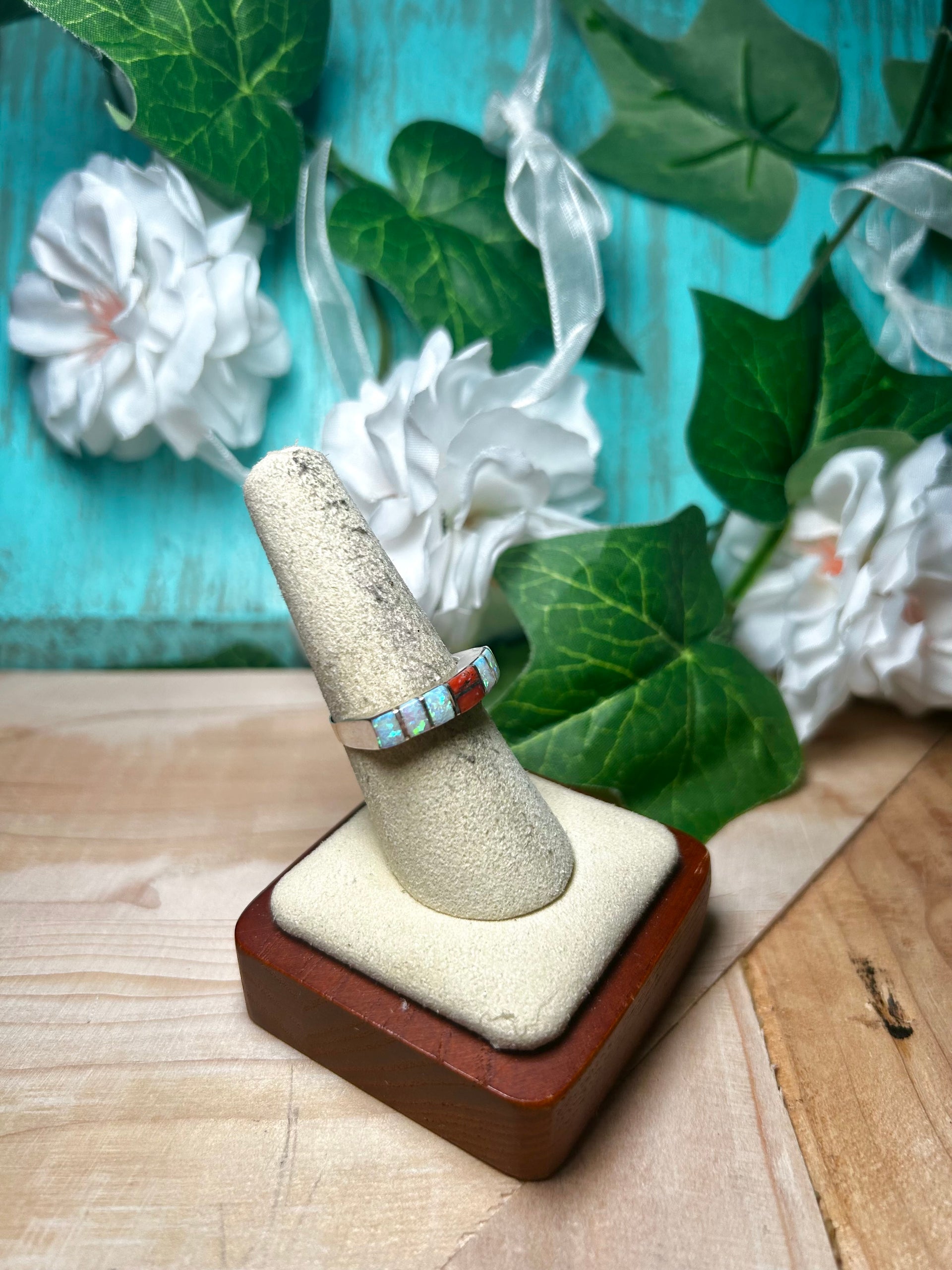 Navajo Made Multi Stone & Sterling Silver Ring Size 8