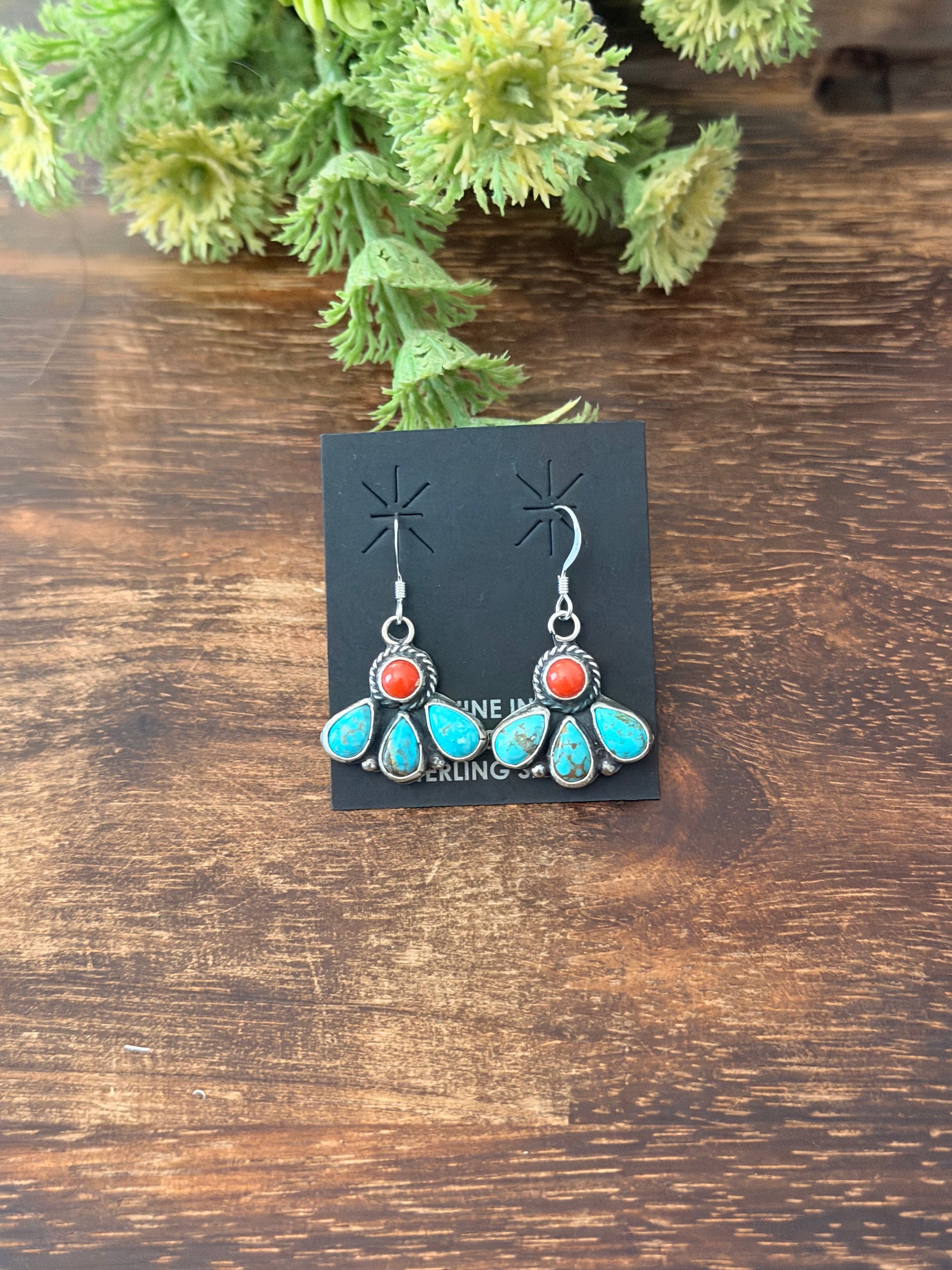 Navajo Made Multi Stone & Sterling Silver Dangle Cluster Earrings